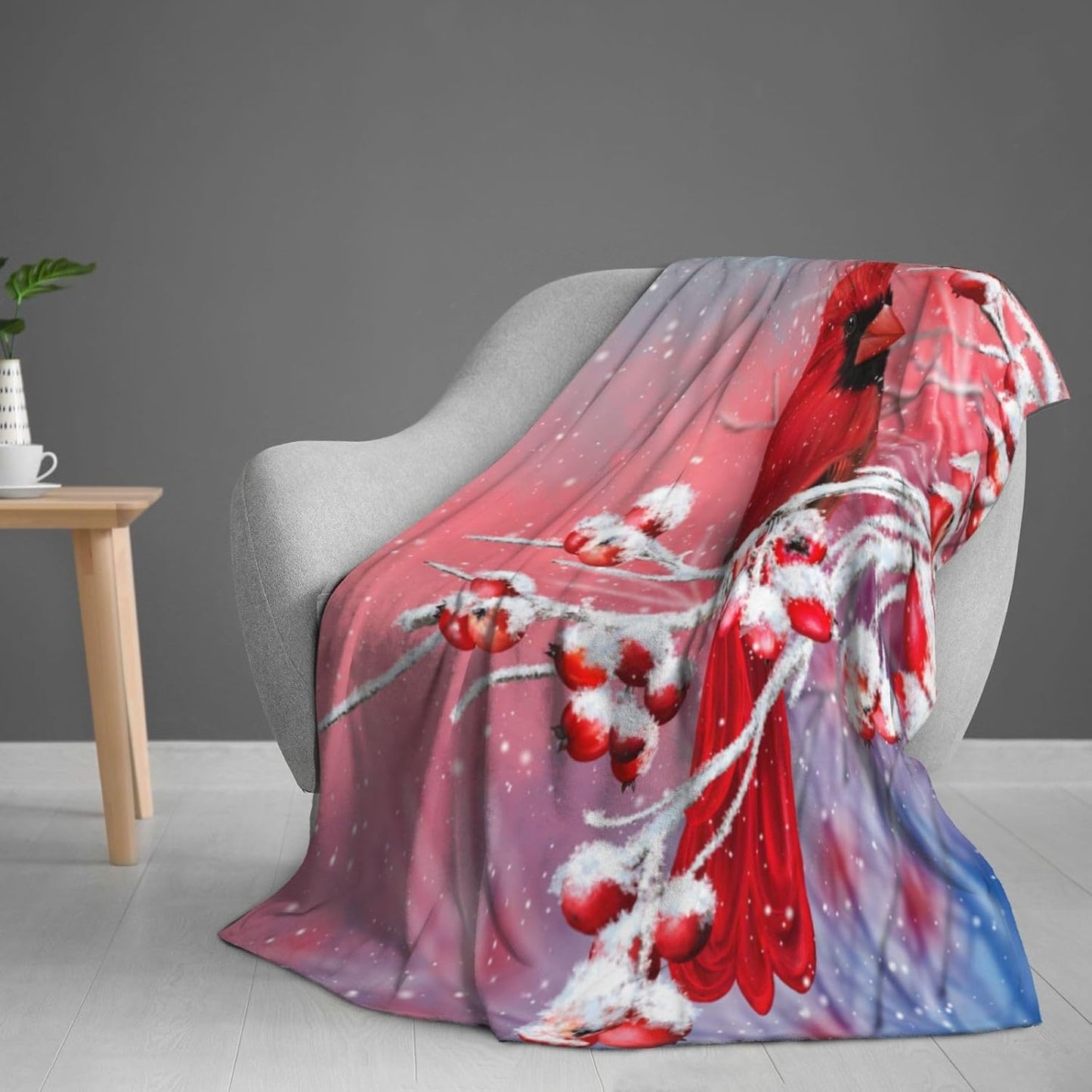 Red Cardinal Bird Snowy Background Baby Blanket Ultra Soft Throw Blanket All Season Warm Light Weight Cozy Plush Blankets for Home Bedroom Sofa Chair Travel, 40"X30"