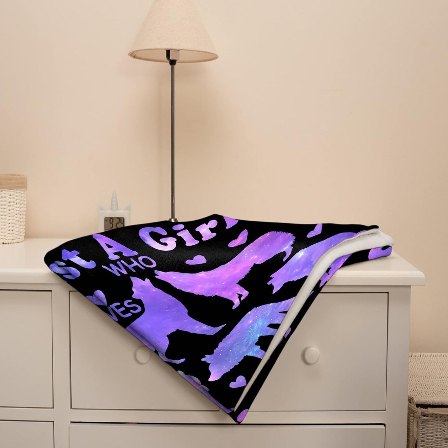 Wolf Blanket Stuffed Just Girl Who Loves Wolves Plush Gift for Kid Women Toddler Fleece Throw Cute Purple Animal Lover Lightweight Sheet Super Soft Flannel Blankets Decor Bed Chair Sofa-80"x60" Large