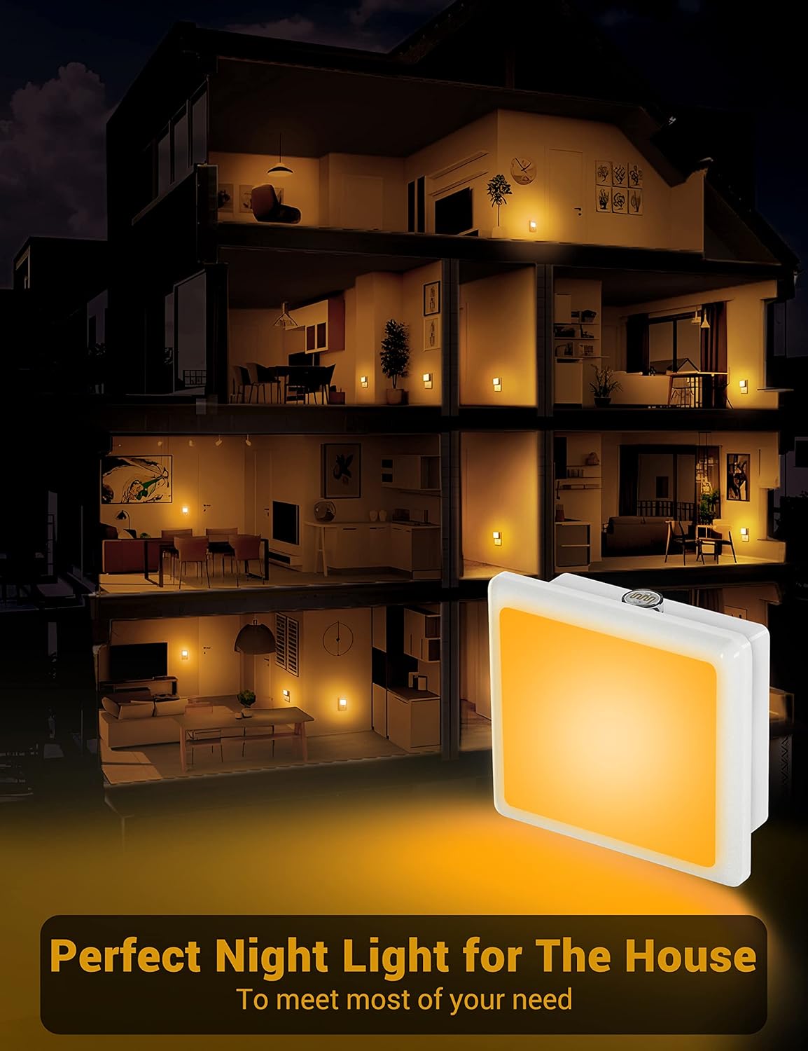 JandCase Amber Night Light[2 Pack], Night Lights Plug into Wall, LED Plug in Nightlight with Dusk-to-Dawn Sensor, 0.3W Dim Night Light for Sleep, Bedroom, Bathroom, Hallway, Non-dimmable