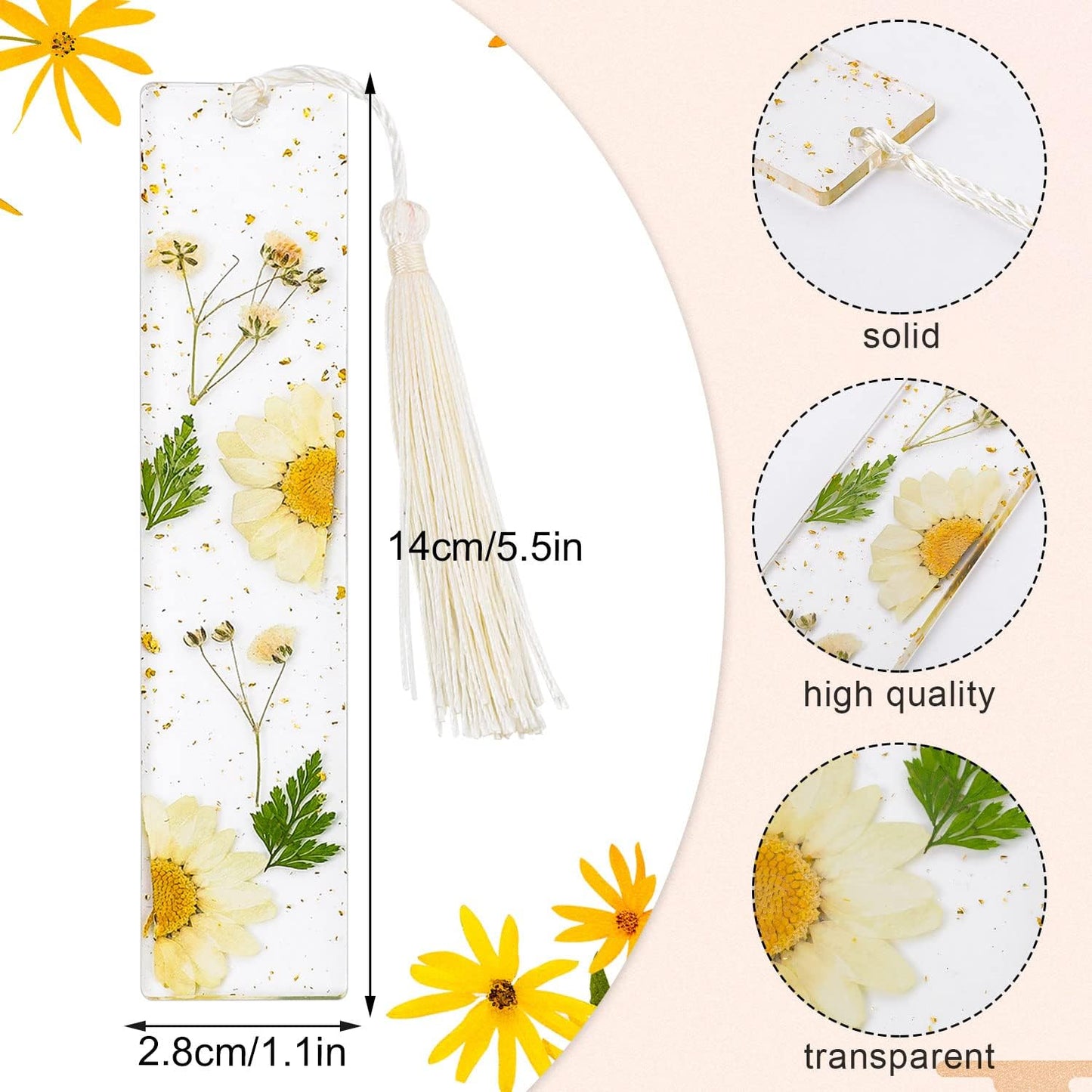 Book Lover Gifts, 2 Pcs Thumb Book Page Holder Dried Flower Resin Book Page Holder and 1 Pcs Bookmark with Tassel, Gifts for Book Lovers, Women, Kids