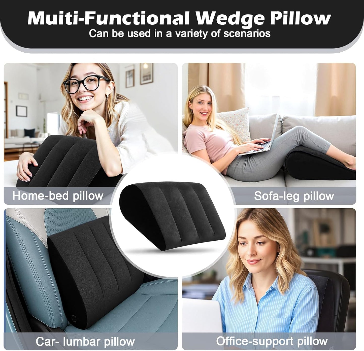 Portable Inflatable Wedge Pillow for Sleeping - 2 Pack Body Positioner for Body Support,18in Adjustable Camping Cushion,Lightweight Bed Back Elevation Partner Traveling Pillows,Fast Inflation Wedges