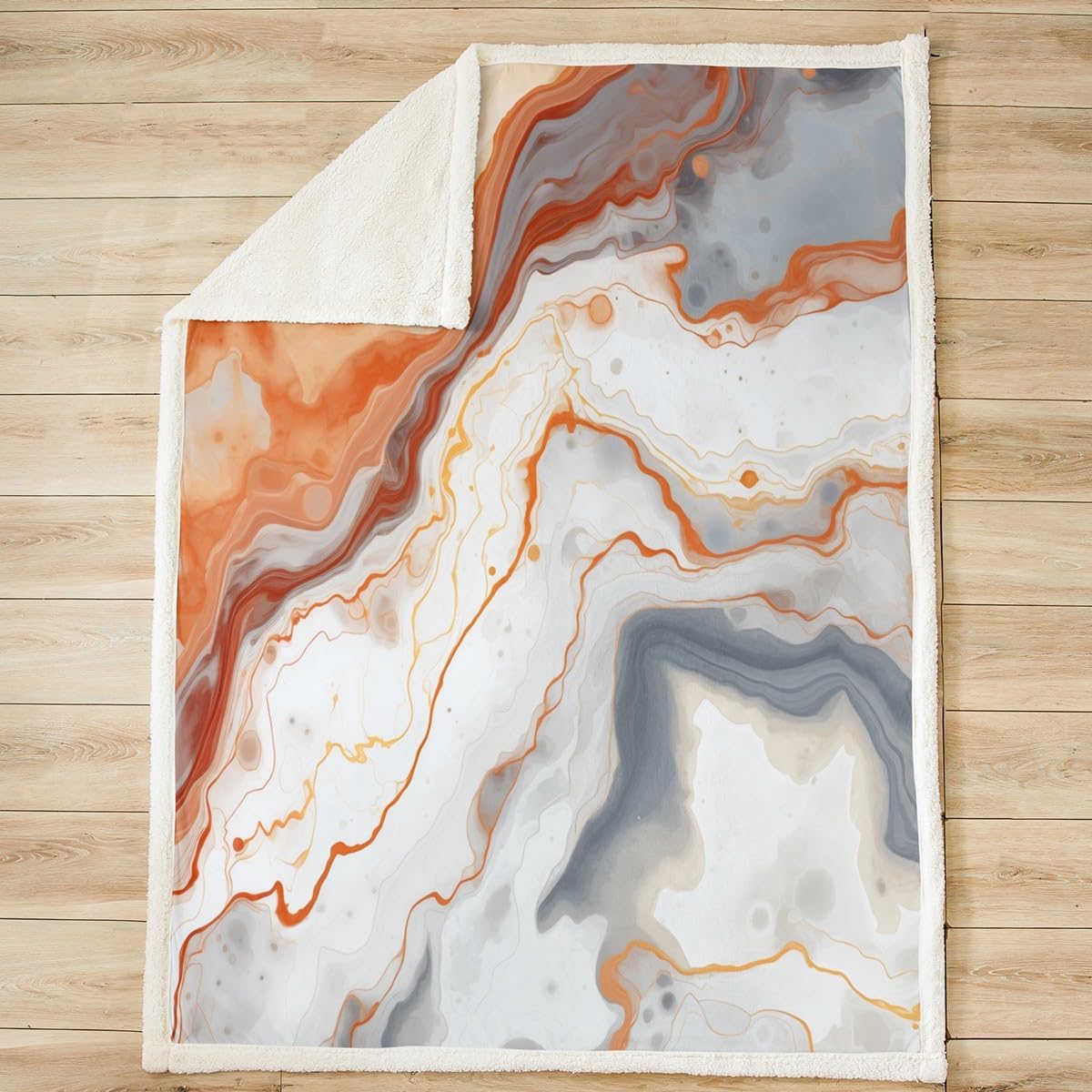 Feelyou Orange Grey White Marble Grain Plush Blanket Gradient Marble Texture Fleece Throw Blanket for Boys Girls Marble Sherpa Blanket Ink Fluid Art Fuzzy Blanket for Sofa Bed Couch,Throw 50x60 Inches