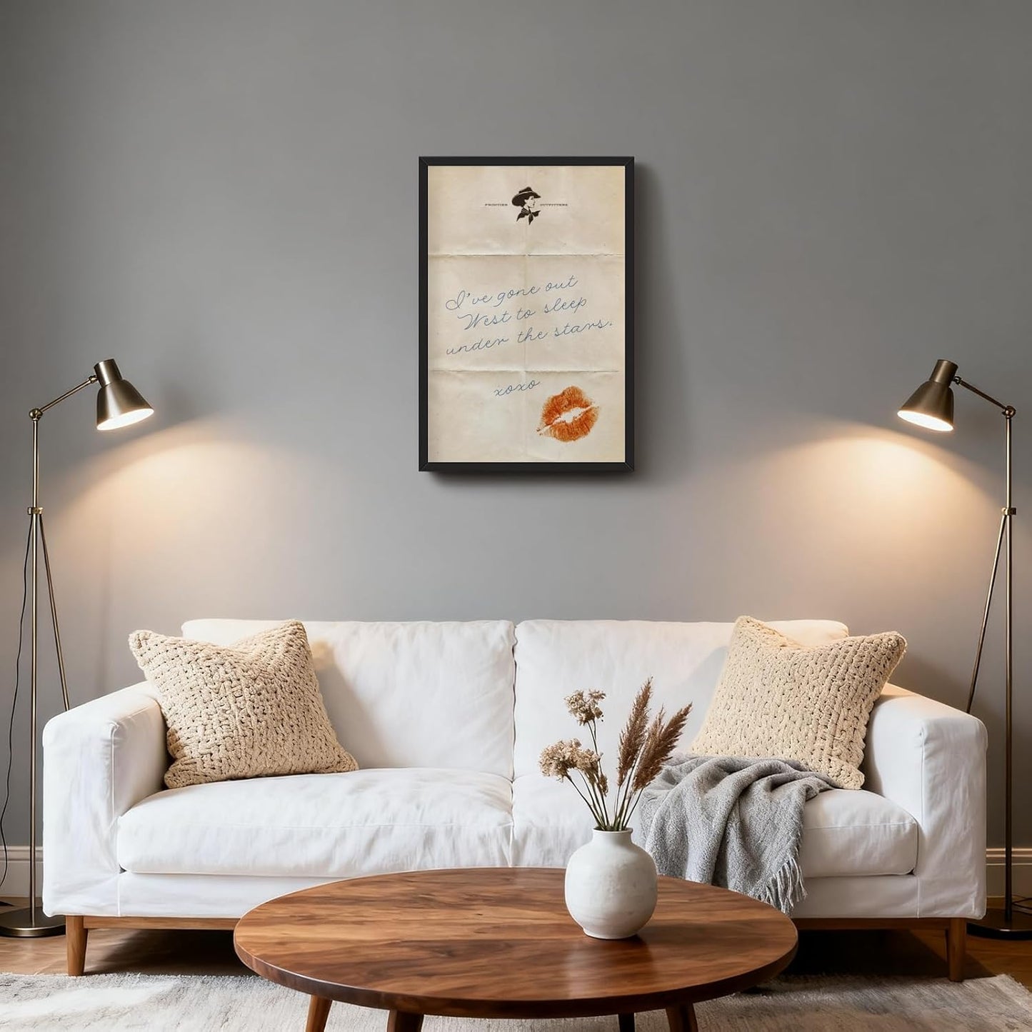 Framed Vintage Western Love Letter Wall Art Gone Out West Ephemera Canvas Prints Romantic Cowgirl Aesthetic Poster Boho Western Pictures Wall Decor Artwork for Bedroom Living Room 12x16inch Black