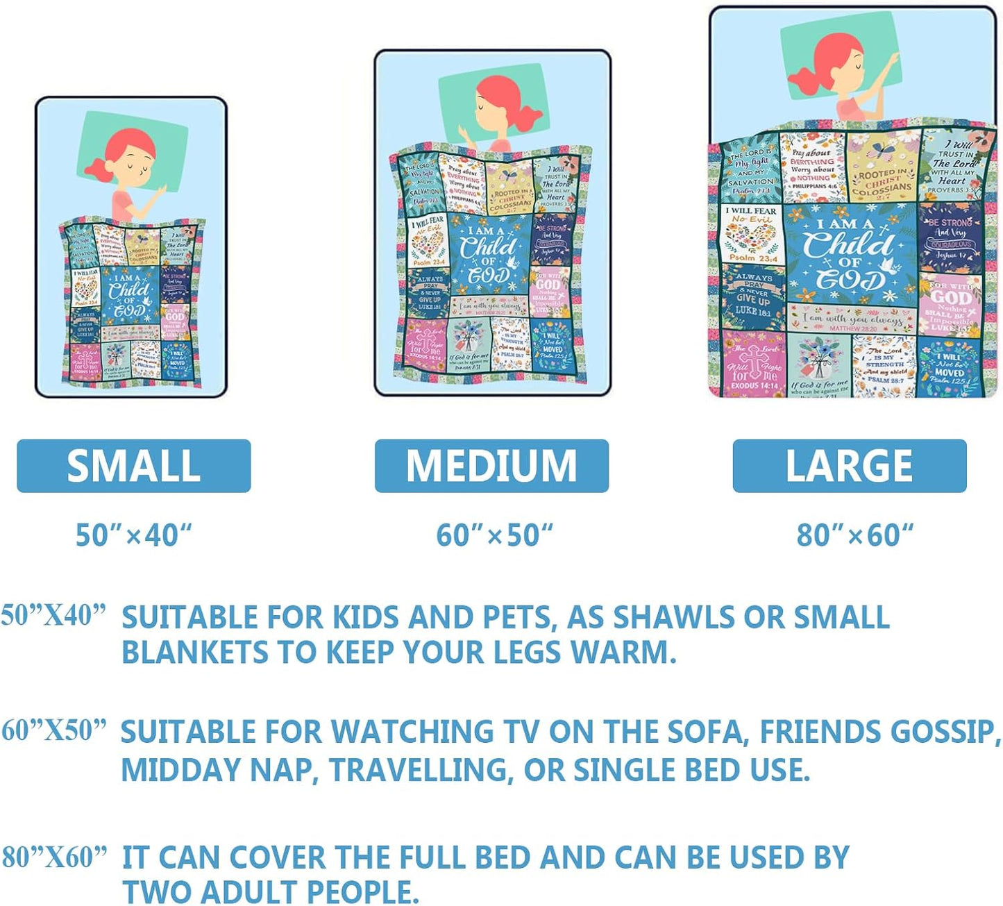 Nicetous Christian Gifts for Women, Christian Blanket with Bible Verse 50x60in, Religious, Inspirational, Spiritual Gifts for Friend, Mom, Sister, Daughter, I am A Child of God Soft Throw Blanket