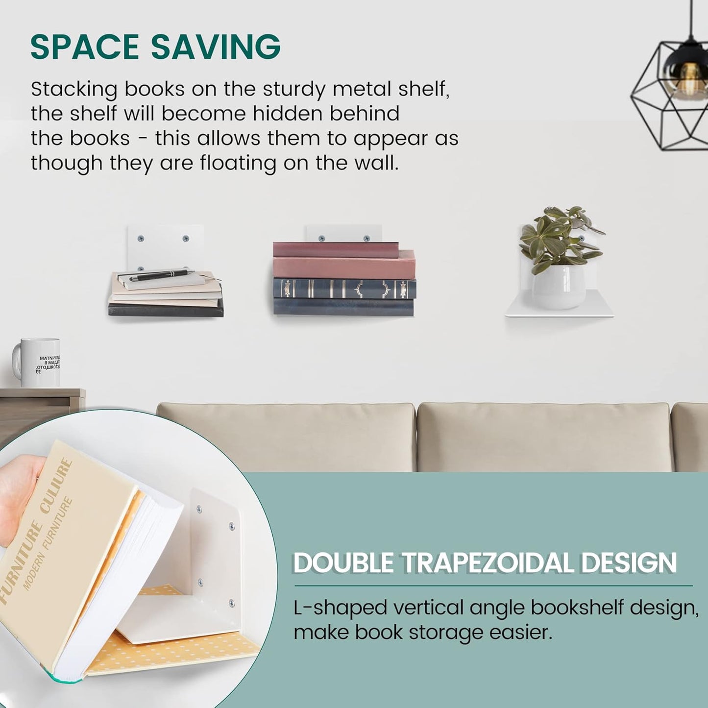 STORAGE MANIAC Floating Book Shelves for Wall Mounted Invisible Floating Bookshelves Heavy-Duty Steel Hidden Bookshelf Hanging Bookshelves for Bedroom Living Room Office, White 4-Pack Large