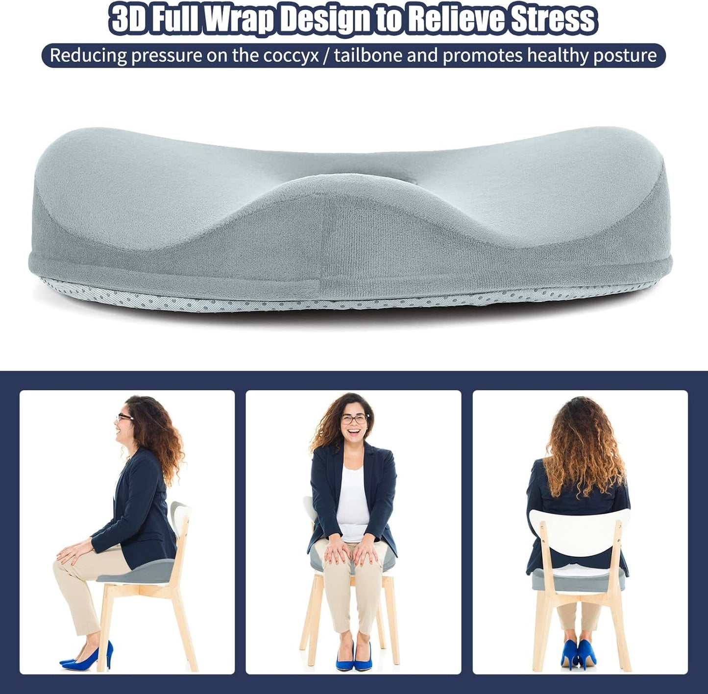 SAHEYER Donut Pillow for Tailbone Pain Relief and Hemorrhoids, Memory Foam Donut Cushion for Sciatica Nerve, Seat Cushion Butt Pillow for Men Women at Home Office Chair Car Long Sitting Comfort, Gray