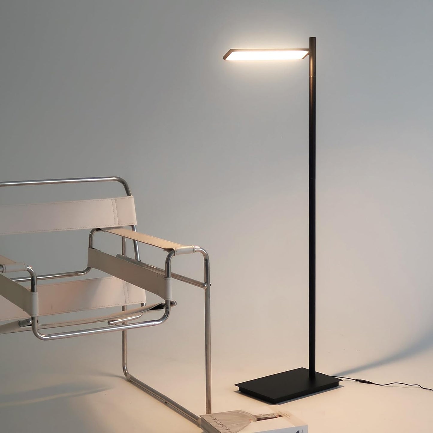 Brightech Linden LED Standing Floor Lamp for Bedroom, Living Room, Office - Tall Modern Bedside Reading Light - Dimmable and Adjustable Head - Black