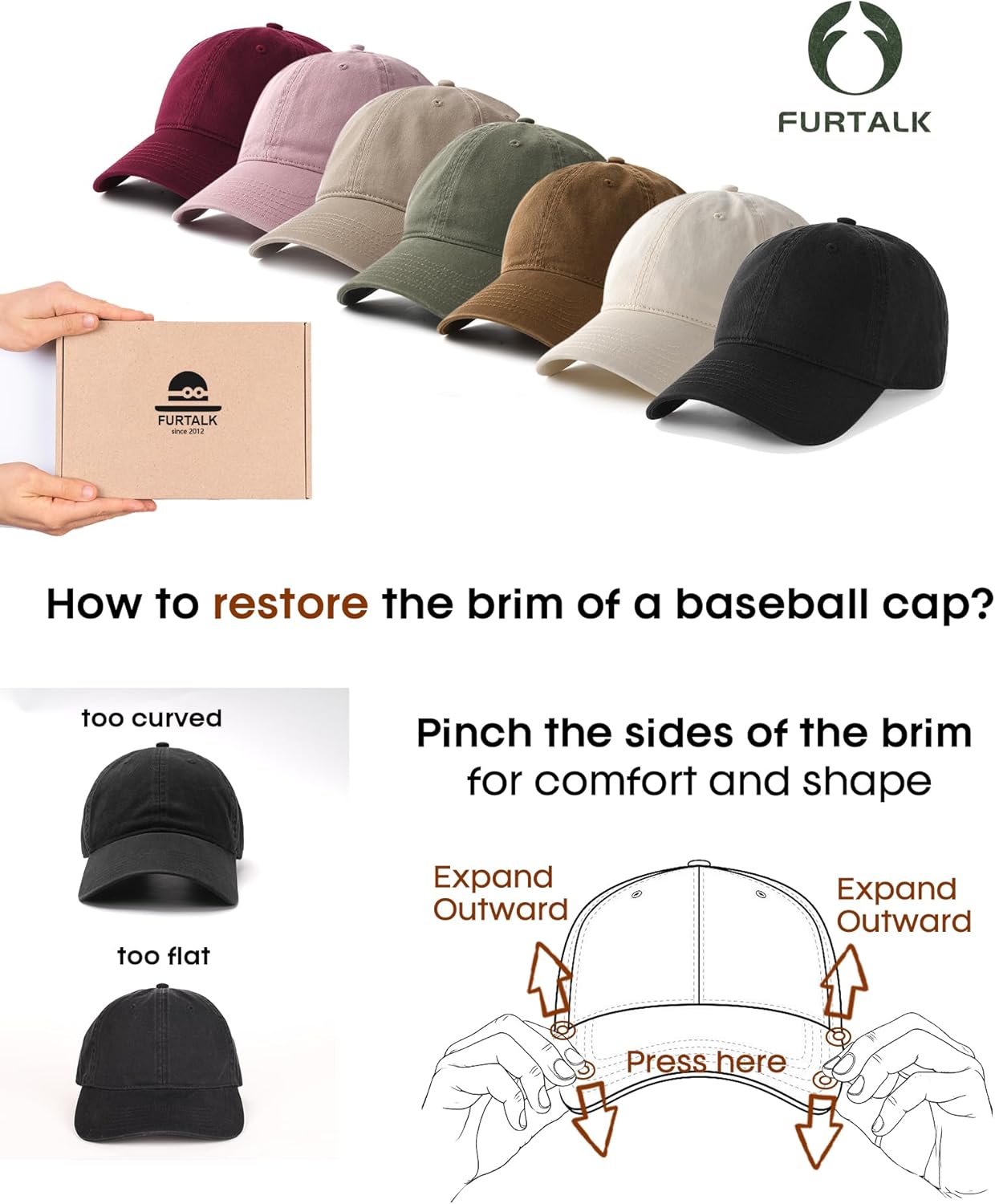 FURTALK Unisex Vintage Washed Unstructured Baseball Cap Washed Cotton Adjustable Dad Hat
