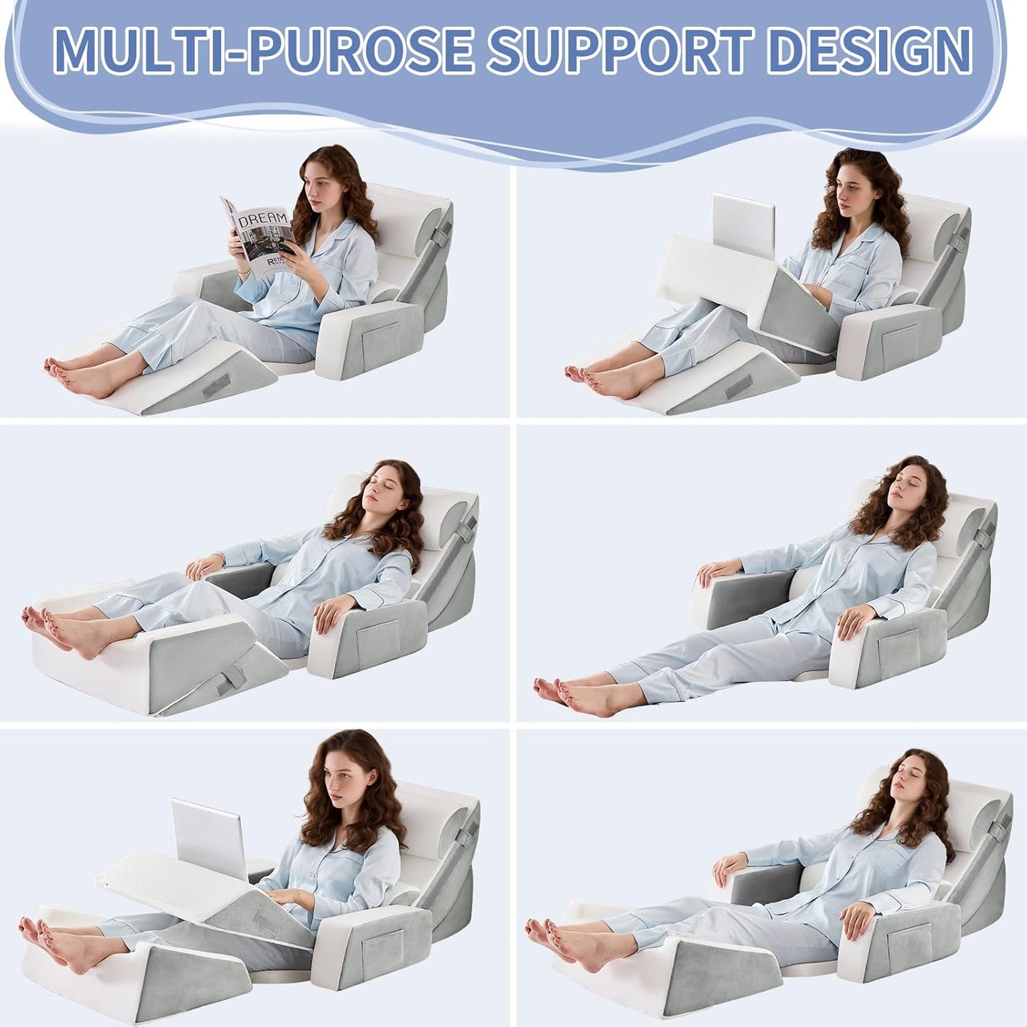 Yojoker 9PCS Orthopedic Bed Wedge Pillow Set for Sleeping, Back and Leg Pain Relief, Post Surgery Foam Pillow for Body, Triangle Adjustable Support Pillow - Acid Reflux Sleeping Pillows