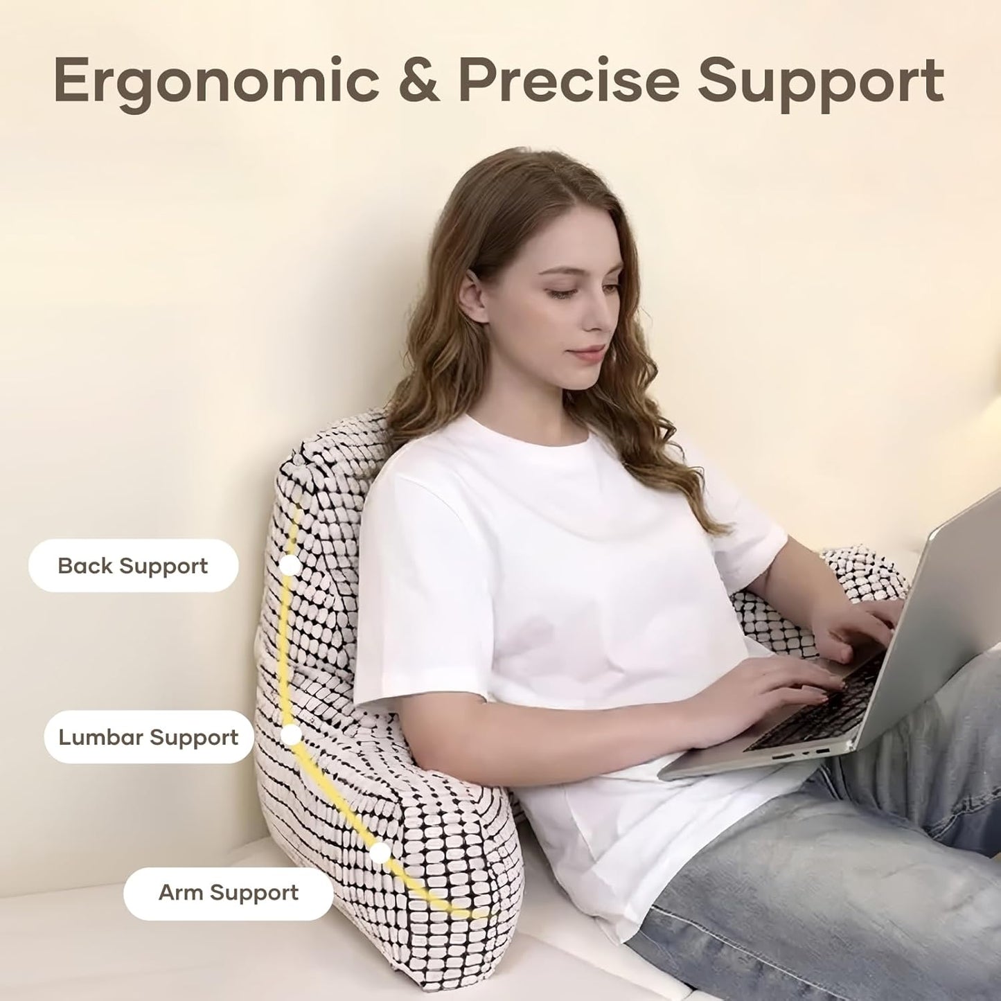 NOONTIDE Reading Pillow with Top Handle,Uniquely Designed Soft Fabric, Ergonomic Back Support for Bed,Cover Washable Sit up Pillow,Watching TV/Gaming/Relaxing(White)