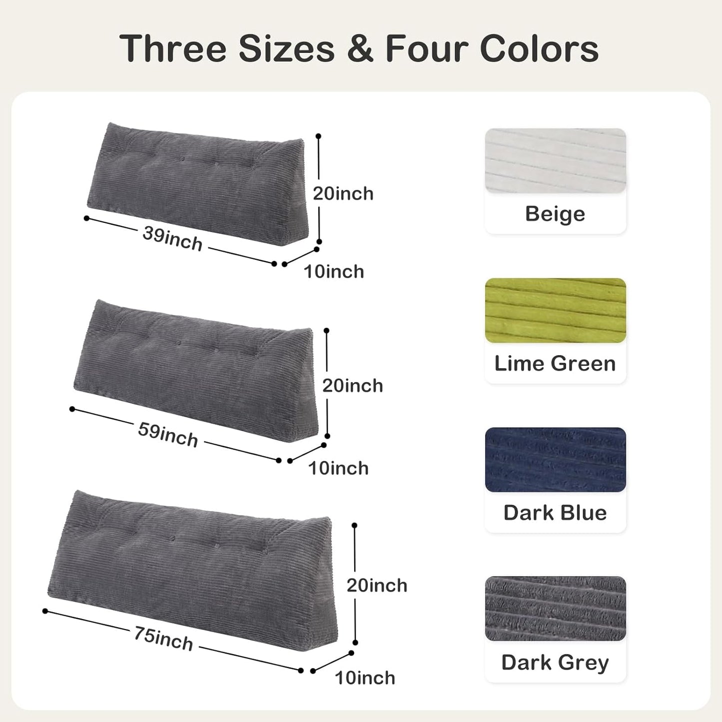 Headboard Pillow Queen, Wedge Headboard Pillow for Bed Sofa, Triangular Backrest Pillow with Removable Cover for Reading, Working, Sitting, Dark Grey