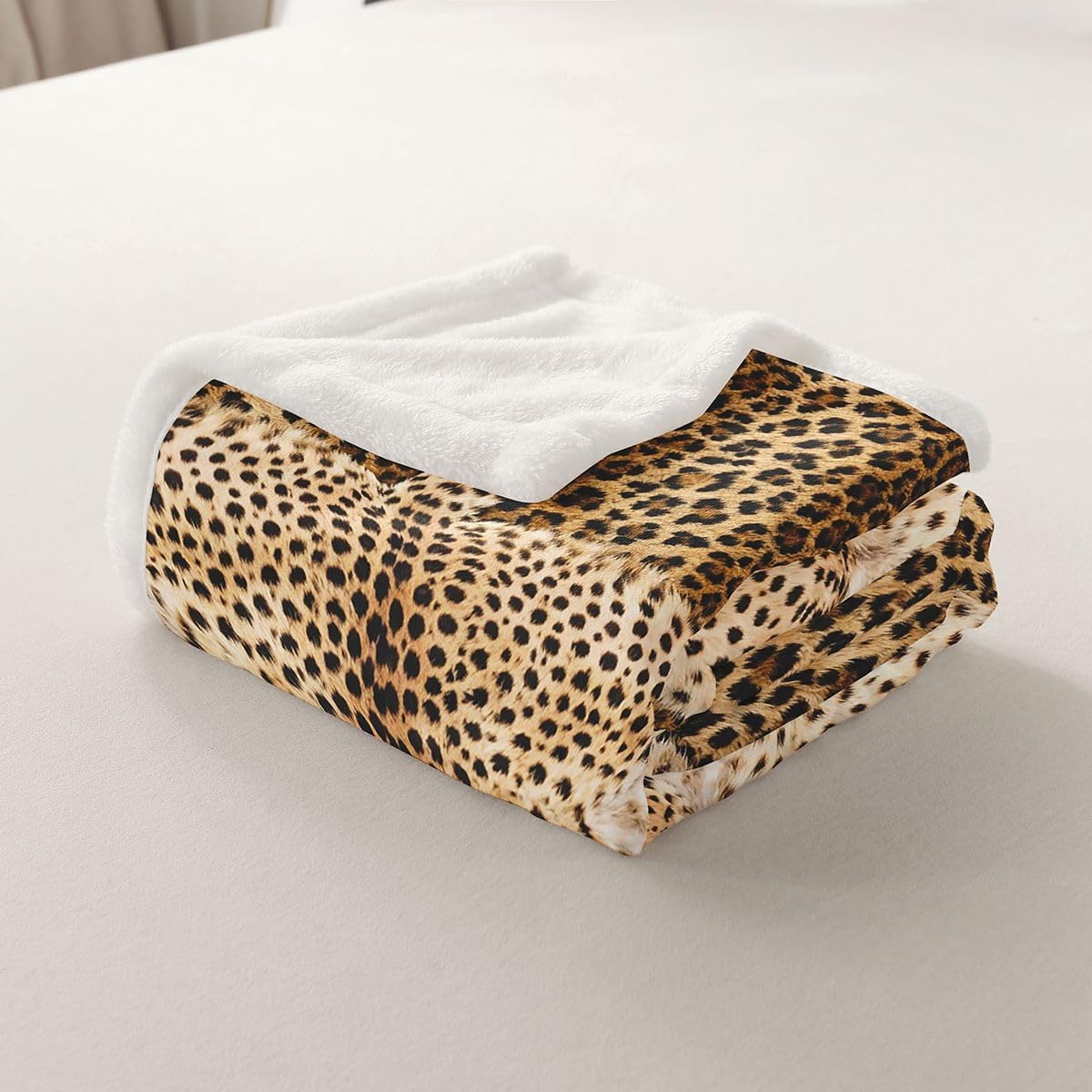 Feelyou Leopard Print Sherpa Throw Blanket for Couch Bronze Super Soft Cozy Fleece Animal Blanket for Winter, Plush Throw Luxury Throw 50"x60" Safari All Season