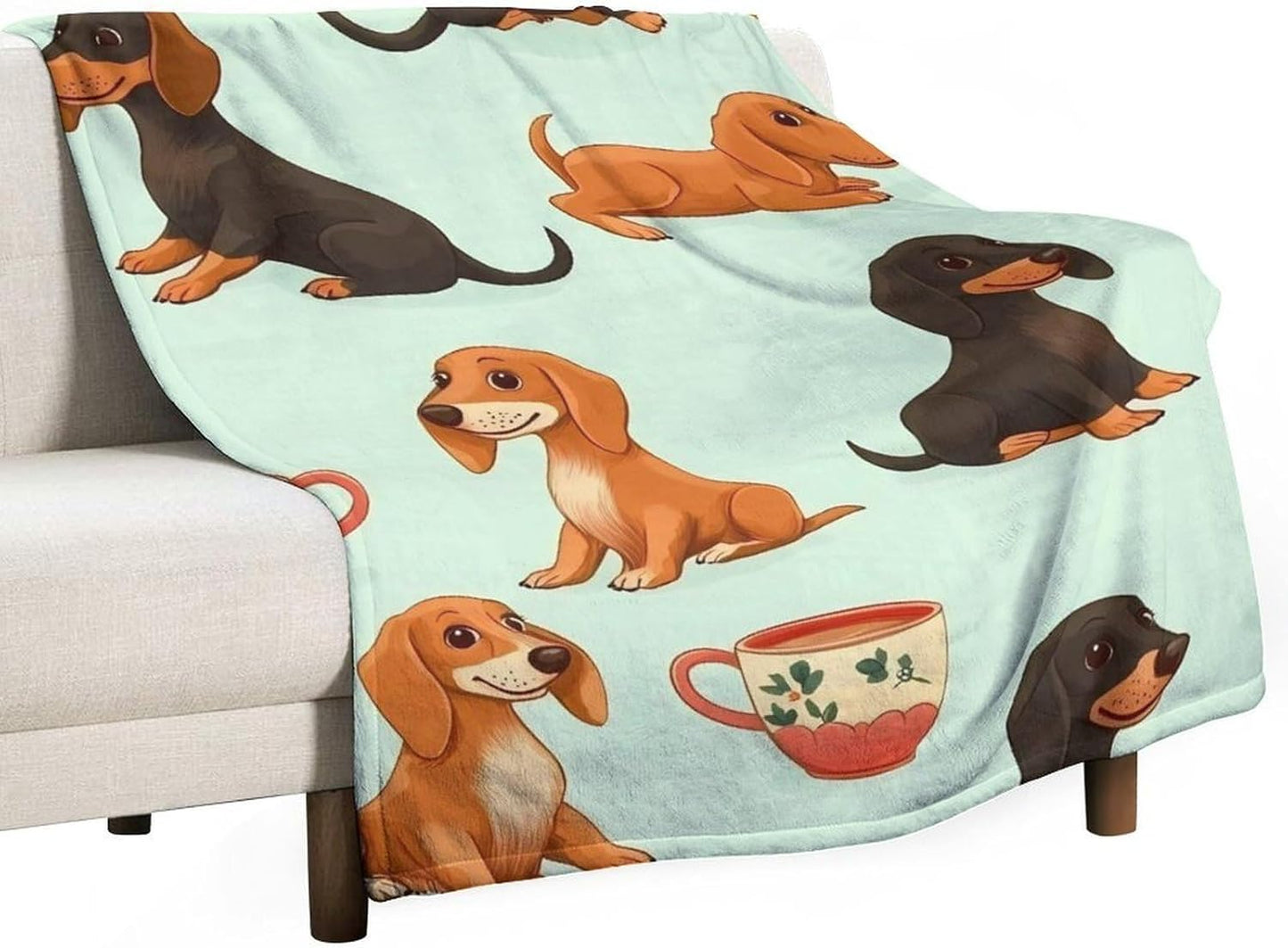 Cute Coffee Dachshund Throw Blanket for Couch Bed Plush Cozy Fuzzy Flannel Blanket for All Season 55"x70"