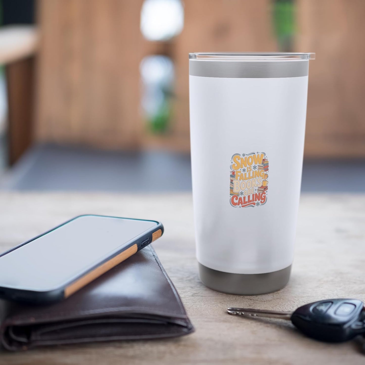 Snow Is Falling Books Are Calling Cozy Reading Quote Stainless Steel Insulated Tumbler