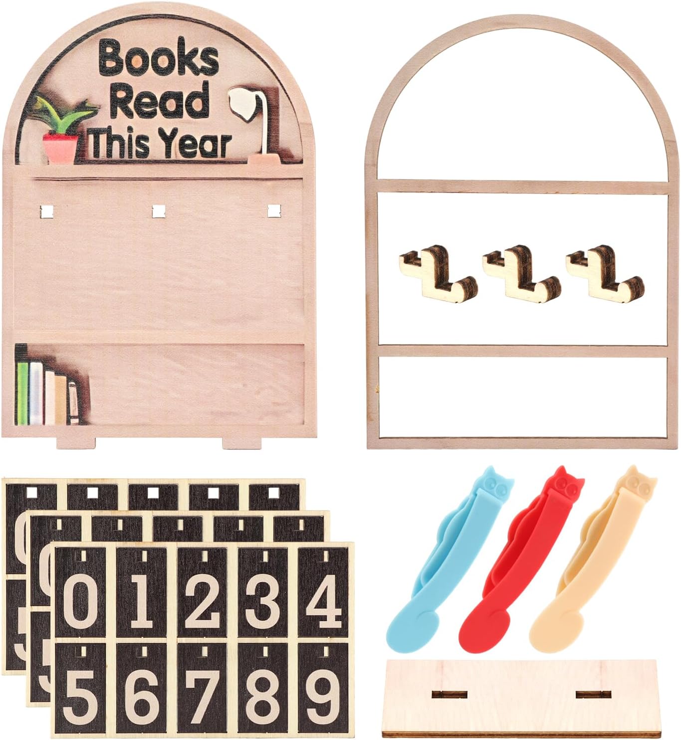 Books Read This Year Counter, Books Read This Year Sign with Stand and Bookmark, Book tracker for Reading Goal Bookshelf Decor, Gift for Teachers, Librarians, Readers(COLOR:wood)