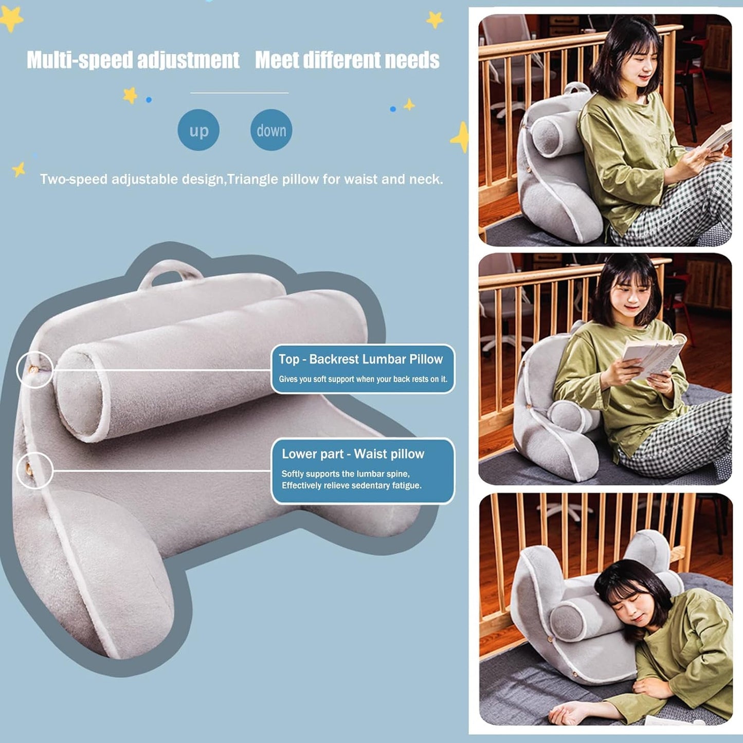 Reading Pillow Bed Rest Support Cushion with Arm, Adults Back Lumbar Upholstered Large Bolster with Neck Pillow,for Reading/Watching TV/Sitting Up in Bed/Couch,Removable wash