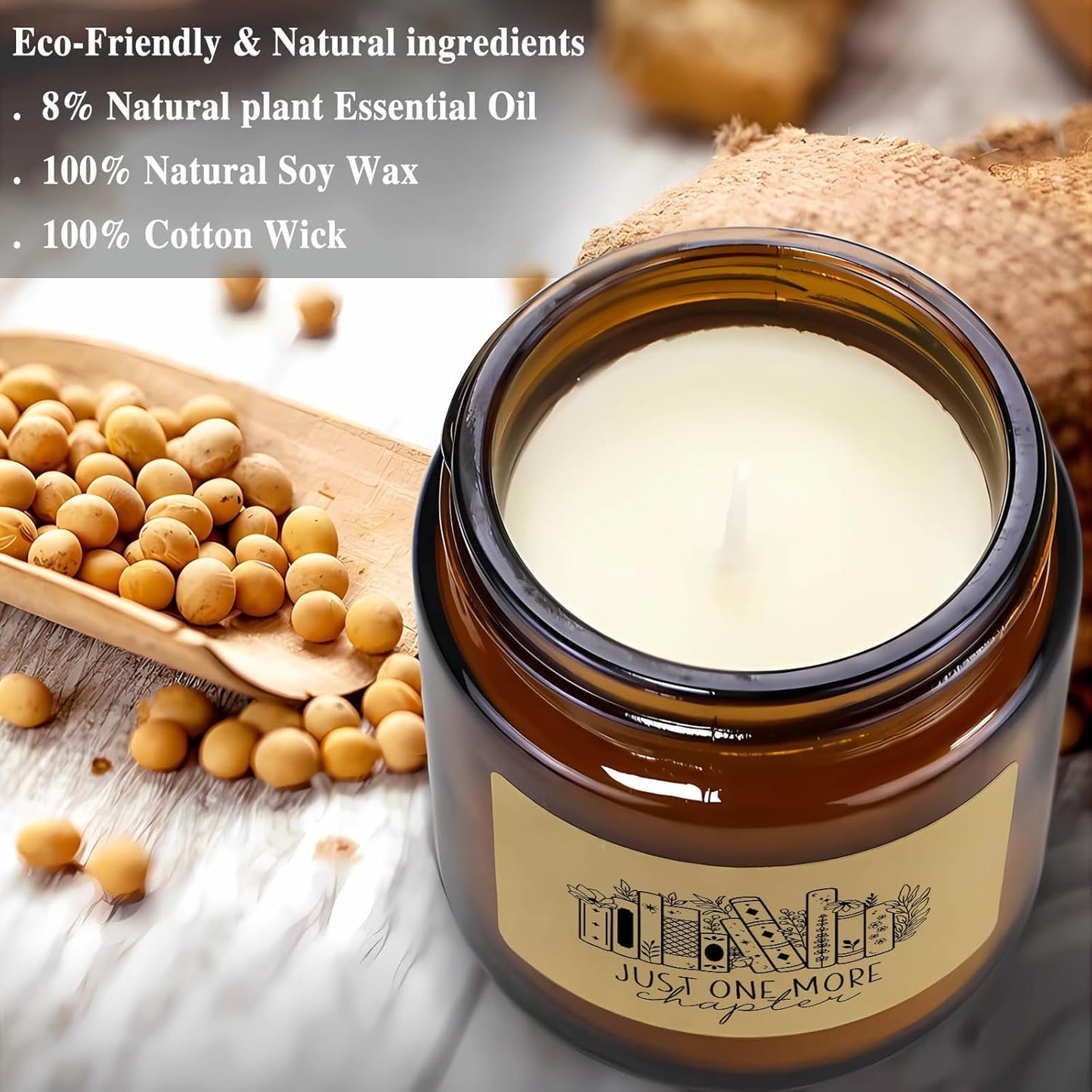 Book Lover Gift 7oz Lavender Scented Candle for Readers Bookworm Writers Bookish Jar Candle Just One More Chapter Librarian Gifts (Candle-More Chapter)