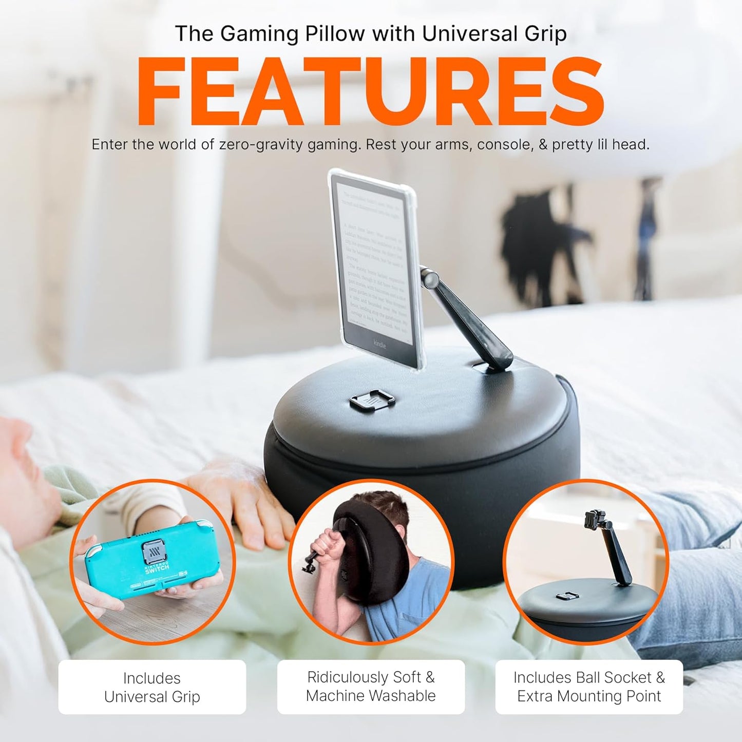 Mechanism Gaming Pillow for Almost Any Device | Experience Zero Gravity Gaming with Our Console Tablet & Kindle Accessories | Ridiculously Soft & Machine Washable Reading Pillow for Gamers (Universal)