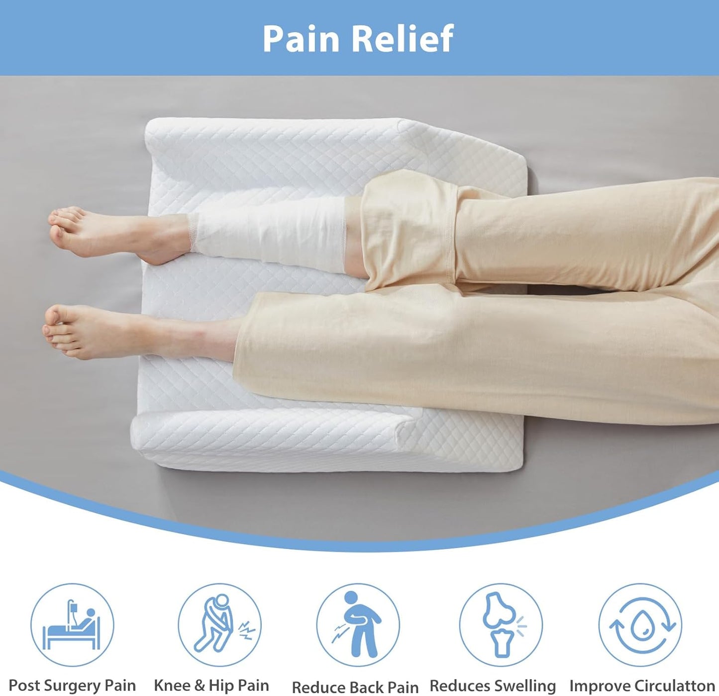 8" Memory Foam Leg Pillow, Leg Elevation Pillow for Blood Circulation After Surgery, Knee Wedge Pillow for for Swelling, Back Pain, Foot Injury, Rest