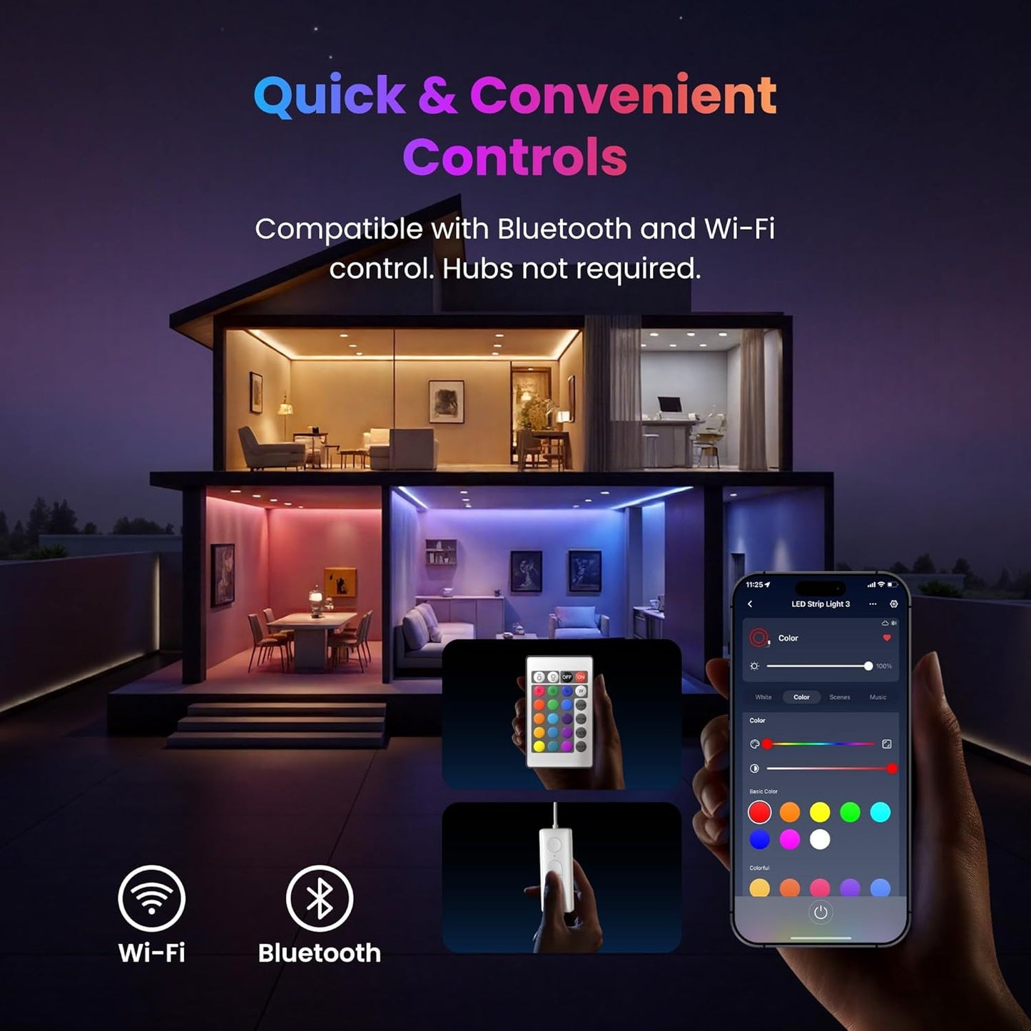 SwitchBot 16.4ft RGB LED Strip Lights for Bedroom, 12V Smart Light Strip with Matter, Works with Apple Home, Alexa, Google Home, Music Sync, Color Changing for Room, Cabinet, Party, Decor