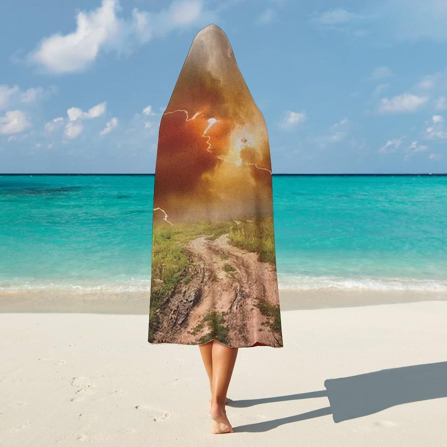 Throw Blankets, Nature Women Men Hooded Blanket, Dazzling Big Rain Cloud Over Earth Path Road, Soft Warm Cozy, 60 x 80inches, Studying Reading Snuggling Napping Office, Multicolor