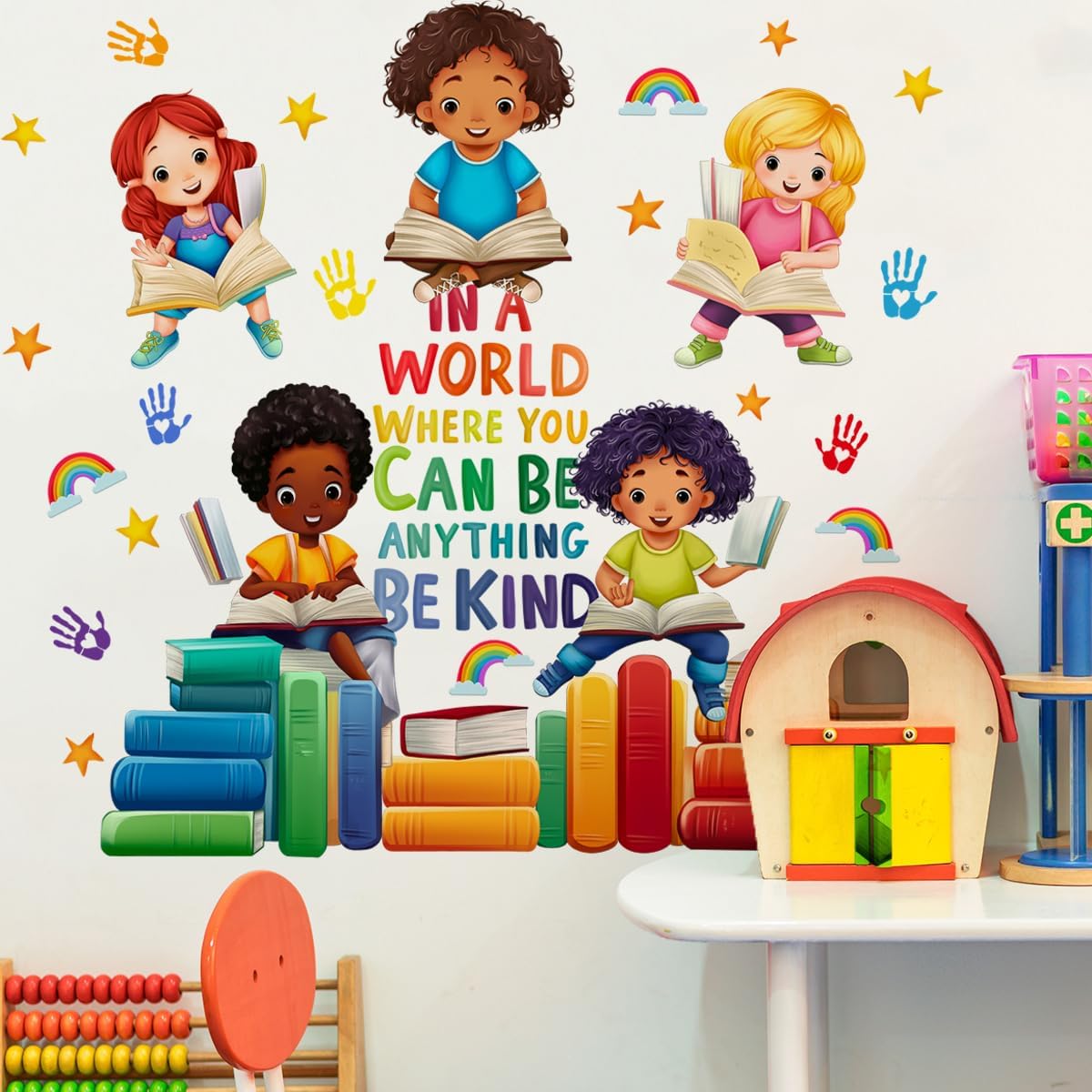 Runtoo Colorful Kids Equality Wall Decals Inspirational Quotes Book Wall Stickers Positive Saying Lettering Wall Decor for Nursery Reading Room Classroom Playroom Daycare Bedroom