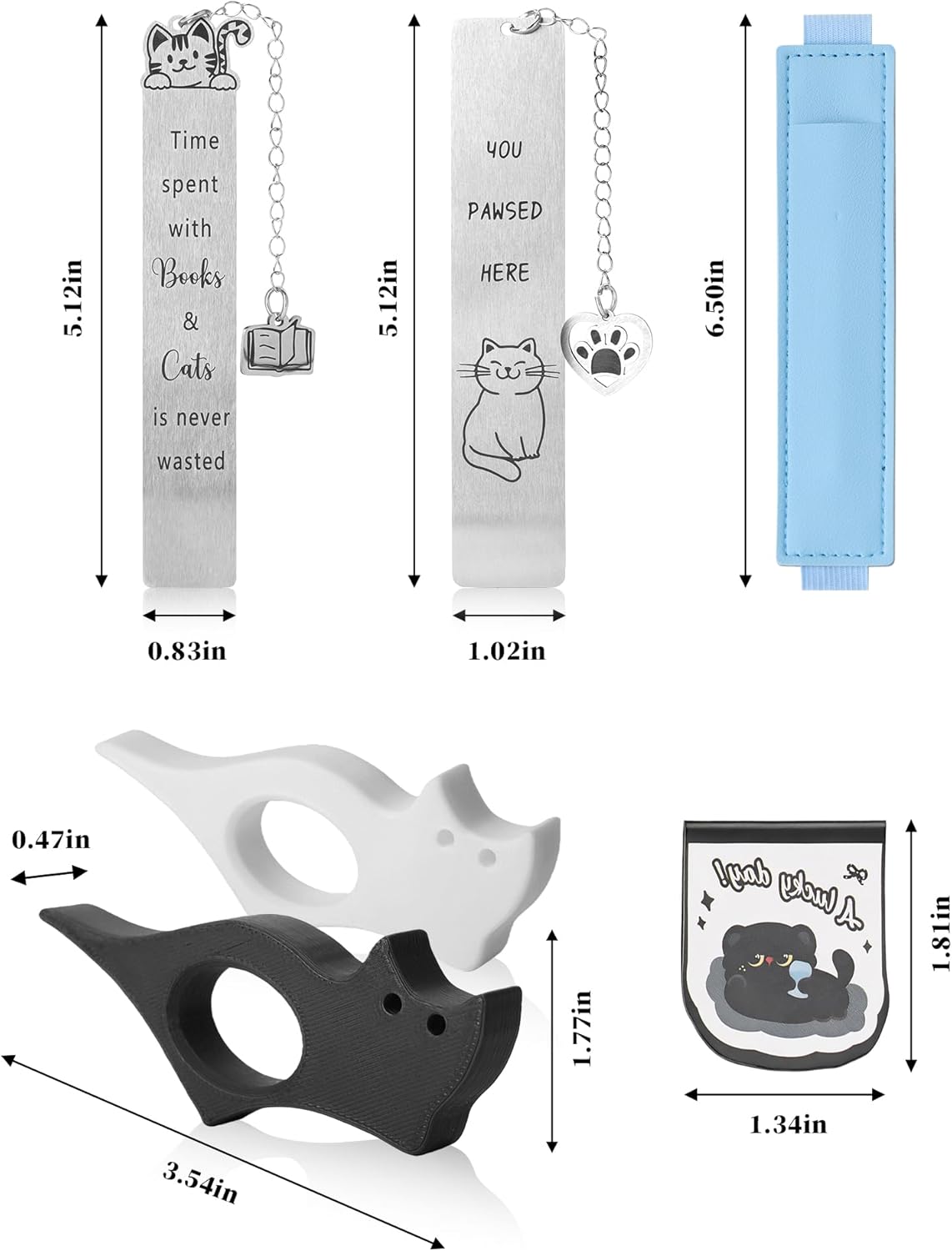 Cat Bookmark Set,with Two Cat Thumb Book Page Holders,Pen Holder,and Cat Magnetic Bookmarks,Metal Book Marks for Reading,Book Accessories,Cat Lover Gift,Cute Bookmarks for Women,Cat Lovers,7 Pcs