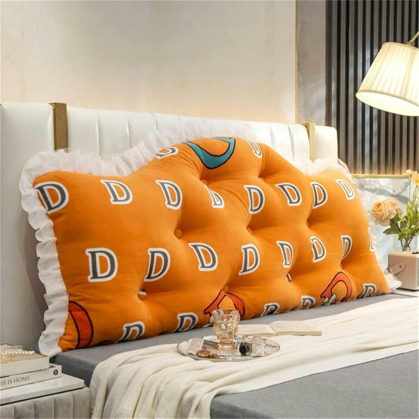 Large Bed Rest Positioning Support Pillow, Removable Day Bunk Bed Wedge Headboard Reading in Bed Bolster Lumbar Cushion Bed Rest Pillows(Orange,180x70cm)