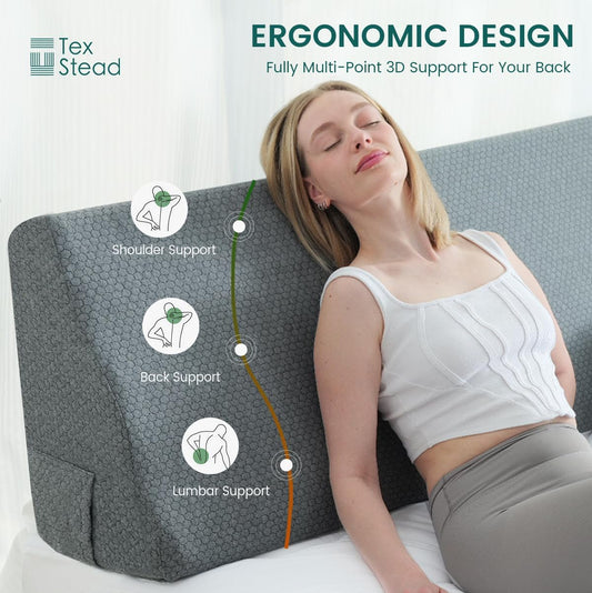Twin Size Headboard Wedge Pillow with Washable Cover, Ergonomic Incline Memory Foam Cushion Reading Daybed Pillow for Back, Neck, Shoulder Support, Gray(39"x11.8"x19.68")