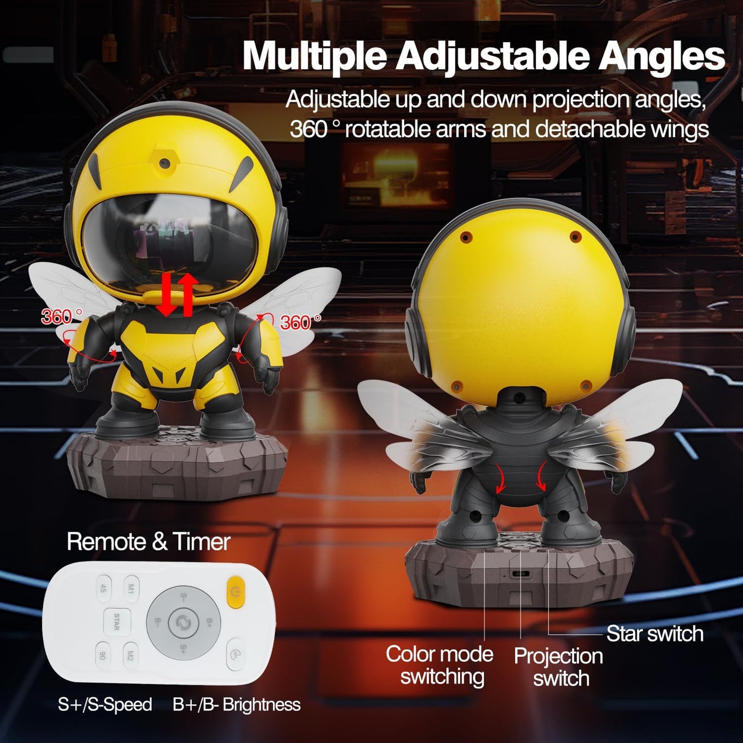 Bee Astronaut Galaxy Projector,Star Projector Galaxy Night Light,Starry Nebula Ceiling LED Lamp with Timer and Remote,Kids Room Decor Aesthetic,for Christmas