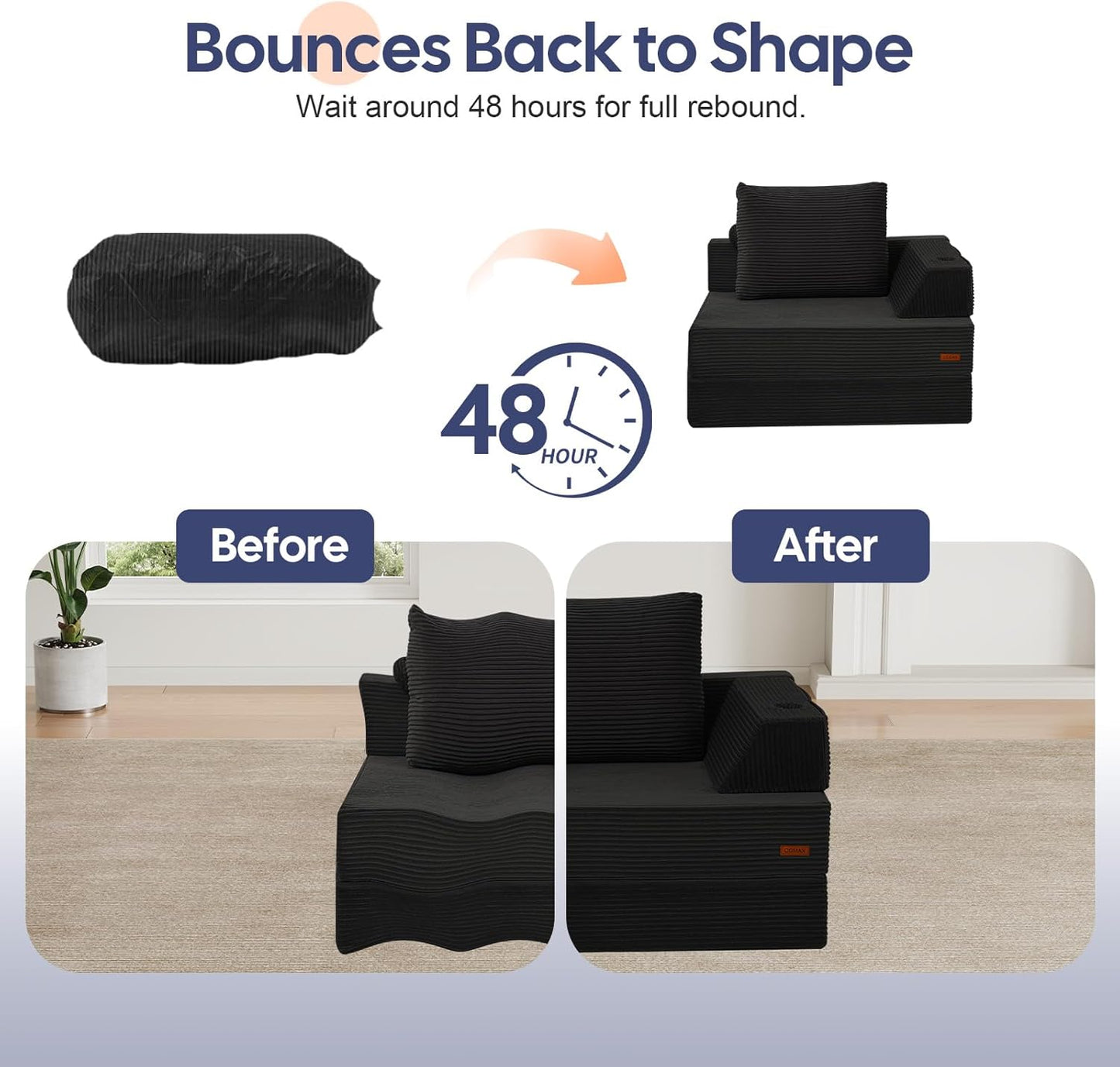 COMAX Folding Sofa Bed, Foldable Couch for Bedroom, Corduroy Convertible Floor Sleeper Futon Chair Foam, 3 in 1 Fold Out Chair Portable Comfy Lounge Couch Single Sofa Bed for Small Space Guest Room
