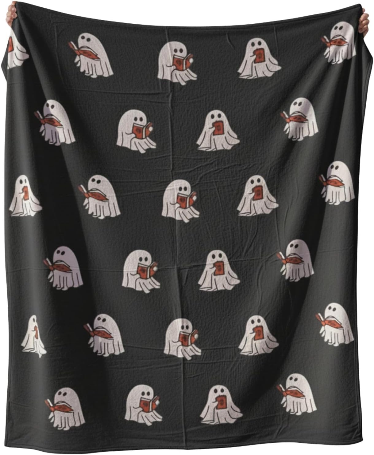 Ghost Reading Book Blanket 50x60 Inch – Soft Fluffy Halloween Throw Blanket for Book Lovers, Cozy Reading Bookish Gift, Cute Ghost Design (Black)
