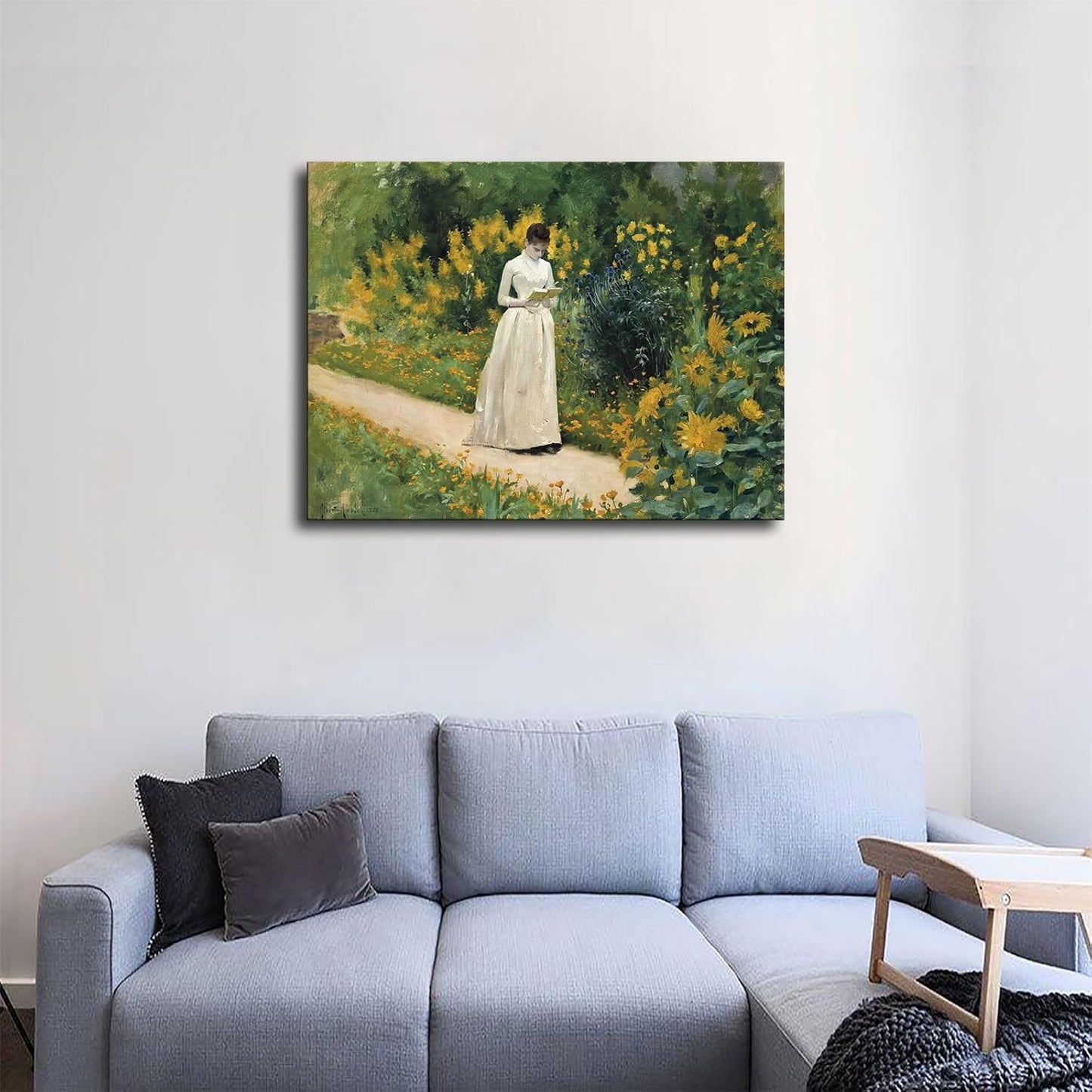 Albert Aublet painting artwork- Reading on the garden path Canvas HD printing poster creative room aesthetics be the perfect wall art decoration for home office gym bar (20x27inch-Unframed)