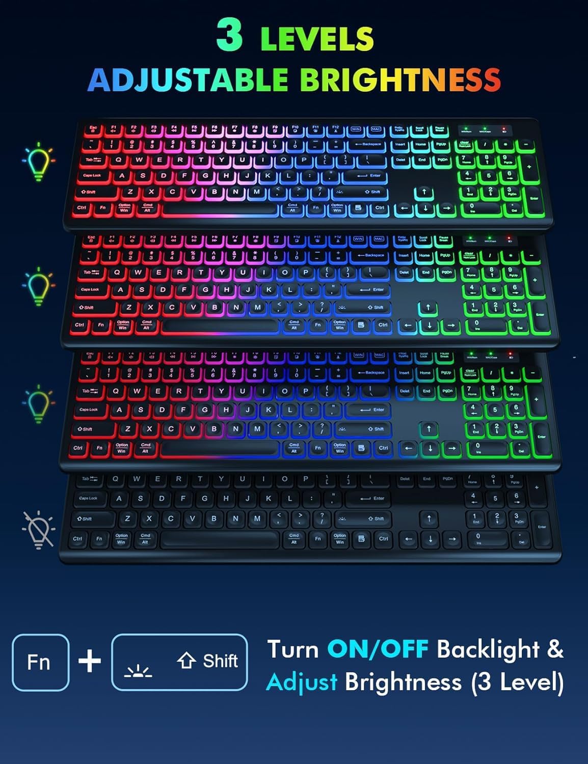 Wireless Keyboard and Mouse Combo, RGB Backlit, Rechargeable & Light Up Letters, Full-Size, Soft Typing, Sleep Mode, 2.4GHz Quiet Keyboard Set for Mac, Windows, Laptop, PC, Trueque KM42Pro (Black)