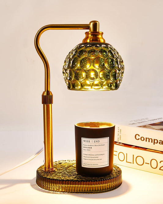 Candle Warmer Lamp with Timer & Dimmer, Glass Lamp Candle Warmer for Jar Candles, UPGRATED with 3 Bulbs, Height Adjustable Electric Wax Warmer for Elegant Home Decor (Sage)
