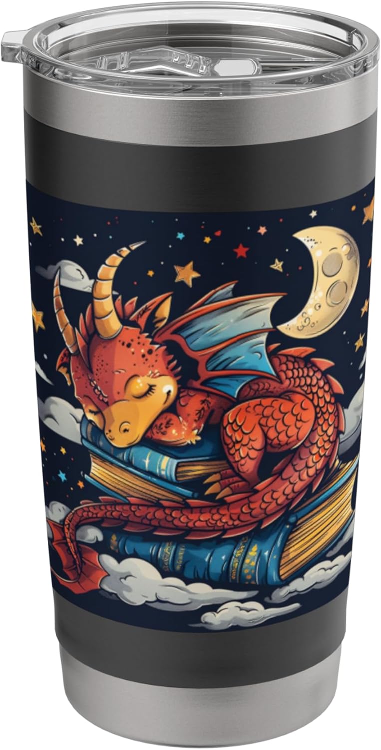 Book Lover Dragon Bookworm Reading Librarian Stainless Steel Insulated Tumbler