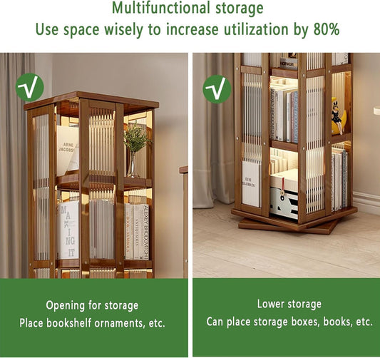 5/6 tier rotating bamboo bookshelf stackable corner bookshelf 360 rotating with storage acrylic small bookcase for small spaces Open Narrow Bookcase for Bedroom and Living Room, Study Room(Black,40*40