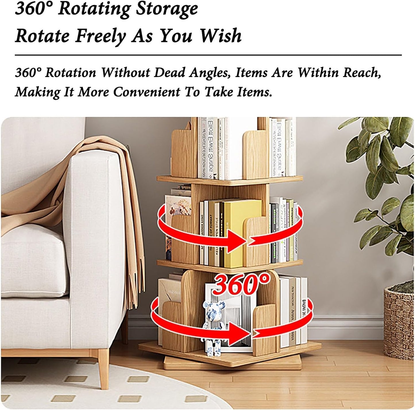 6 Tier Solid Wood Rotating Bookshelf 360 Display Rotating Bookcase Spinning Bookcase For Space Saving Corner Bookshelf For Small Space Floor Standing Bookcase Storage Rack For Bedroom Living Room