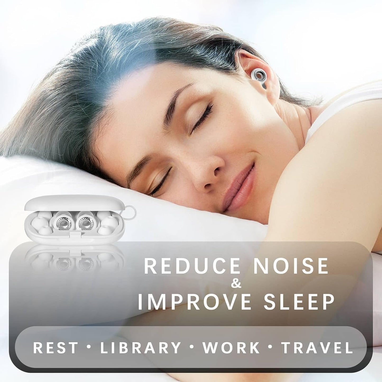 Ear Plugs for Sleeping, Reusable Silicone Earplugs with 28dB Noise Reduction, Noise Cancelling Ear Plugs for Concert, Travel, Study, Work, Hearing Protection, White and Silver