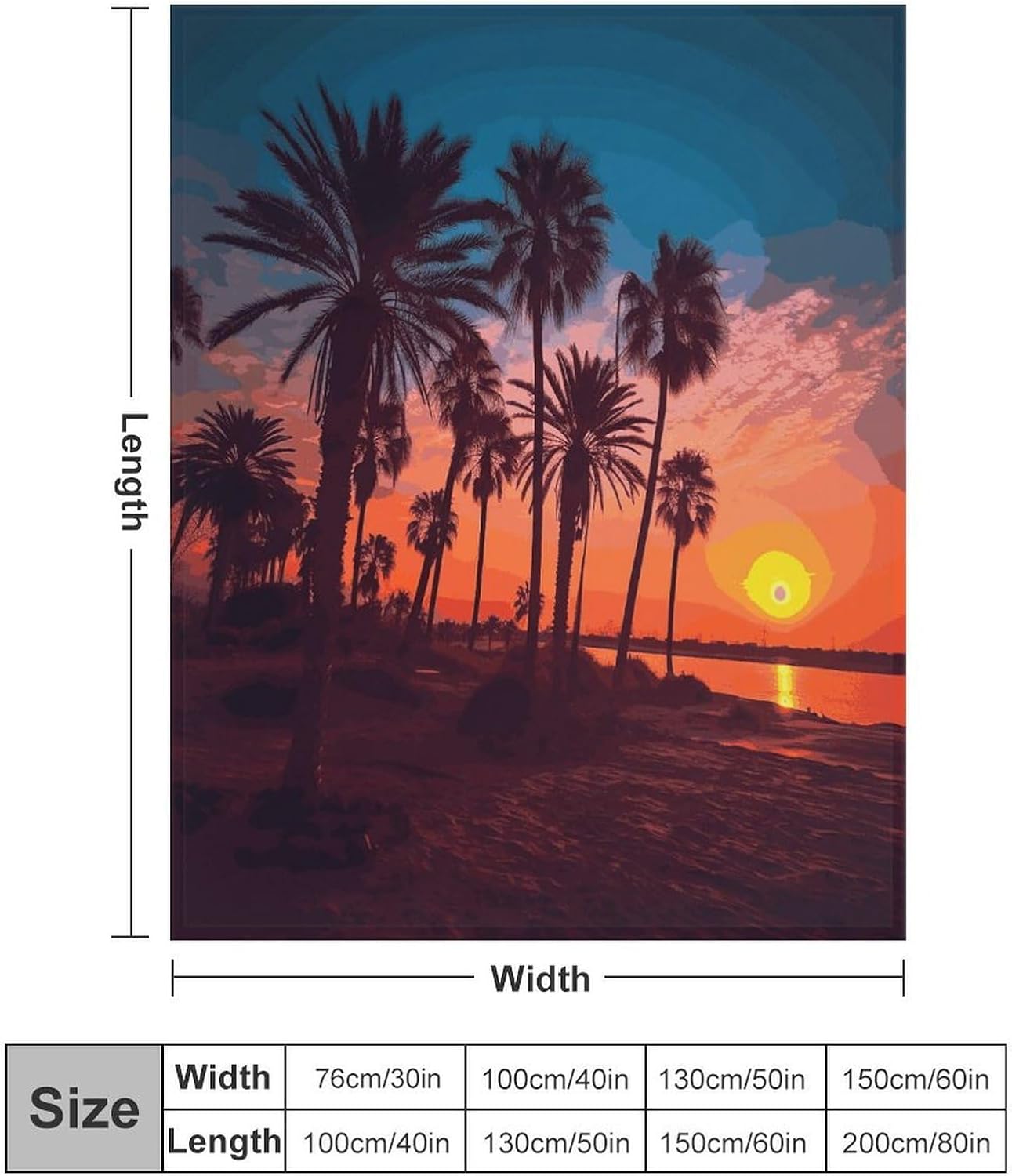 Palm Tree Sunset Blanket Super Soft Lightweight Throw Blanket Cute Cozy Warm Bed Blanket Decorative Fuzzy Blanket All-Season Home Decor Gift for Sofa Couch Living Room 50"*60"（130 * 150cm）