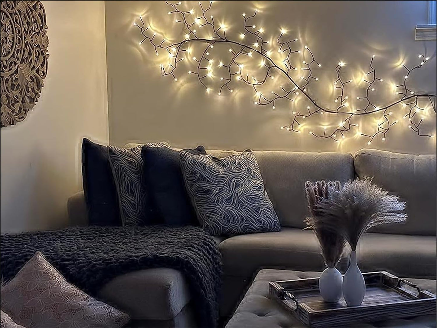 2PCS Enchanted Willow Vine Lights for Home Decor,Flexible DIY Lighted Branches with Remote On/Off Timer Dimmer,7.5FT Lighted Willow Vine 144LEDs for Bedroom Aesthetic Living Room Decor,Brown