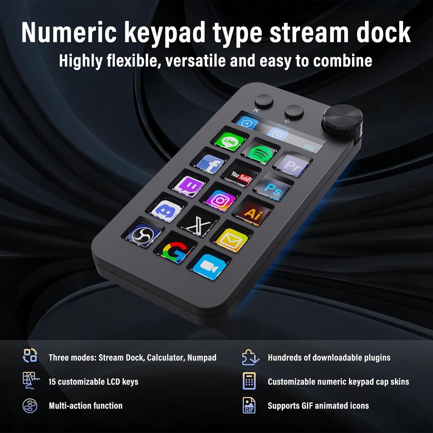 Streaming Deck for Live Streamers,Game Commands Keyboard for Gamers,Macro pad for Content Creators,Soundboard Keypad for OBS and YouTube,ThreeModes(ShortcutKeys,Calculator,Numeric Keypad)