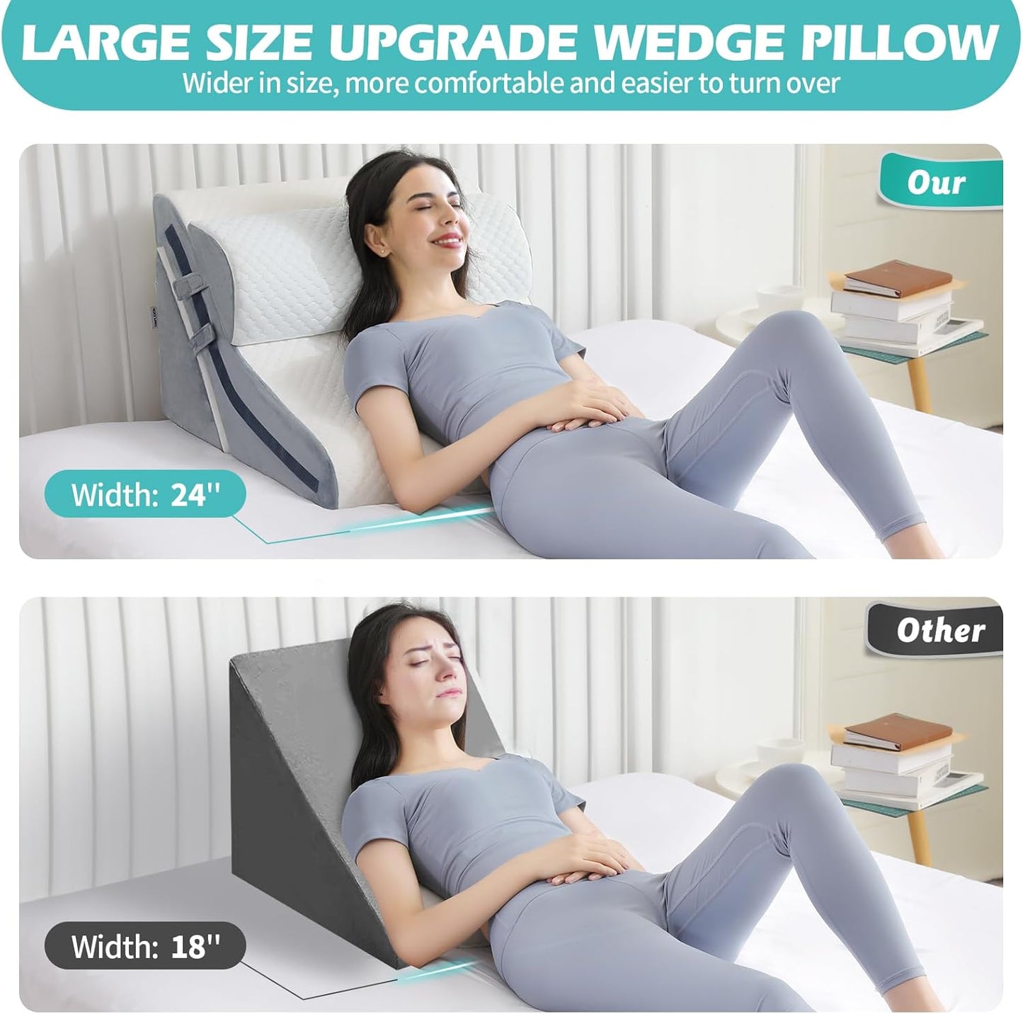 Wedge Pillow for Sleeping, Orthopedic Bed Wedge Pillow Set, 15-in-1 3PCS Adjustable Memory Foam Wedge Pillows Post Surgery, 9 &16 & 20 inches Height 3-in-1 Incline Wedges Pillows