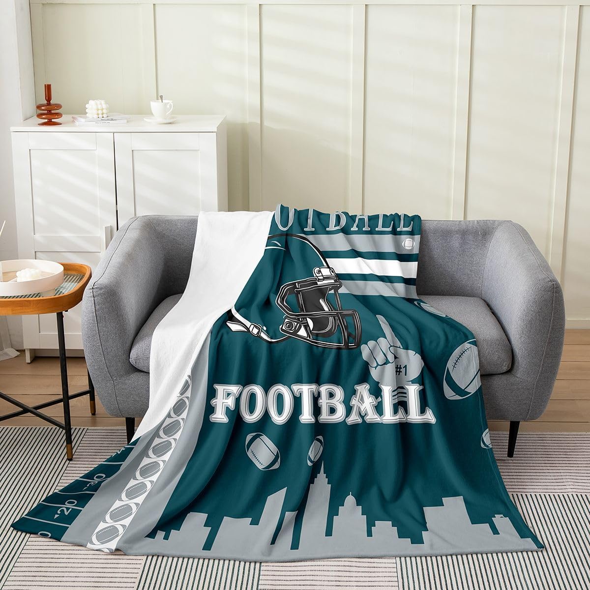 Feelyou Football Flannel Blanket Plush Fuzzy Soft Boys Girls Rugby Sports Fleece Throw Blanket 40"x50" Football City Room Decor