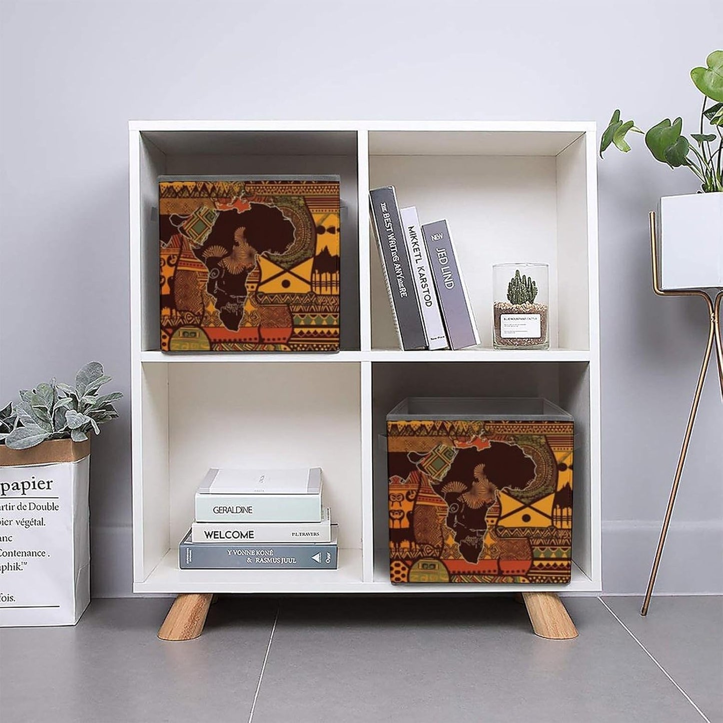 African Map Ethnic Pattern Storage Bins with Handles Fashion Large Storage Cubes Sturdy Foldable Storage Boxes Space-Saving Storage Baskets for Home Office Clothes Closet Organizers