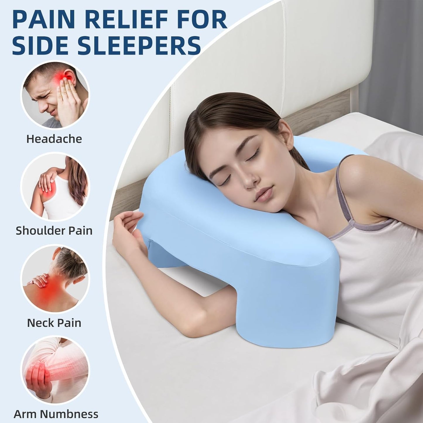 Side Sleeper Pillow, Side Sleeper Pillows for Adults, Memory Foam Pillow for Neck and Shoulder Pain, Ideal for Side Sleepers, Side Sleeper Pillows with Arm Hole (Blue)