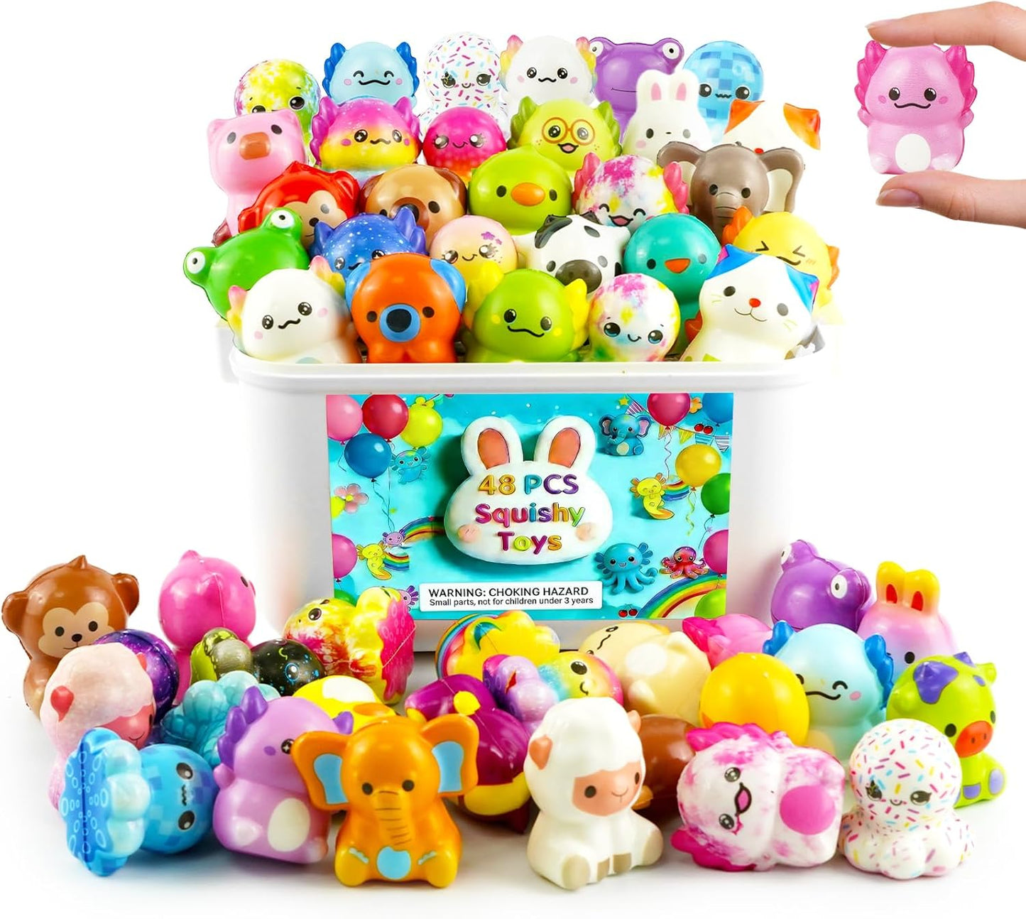 48-Pack Slow Squishy Toys Soft Stress Relief Fidgets Toys for Kids 4-12,Easter Egg Filling,Birthday Party Favors Birthday Goodie Bags Teacher Supplies Classroom Prizes (Animal, 48)