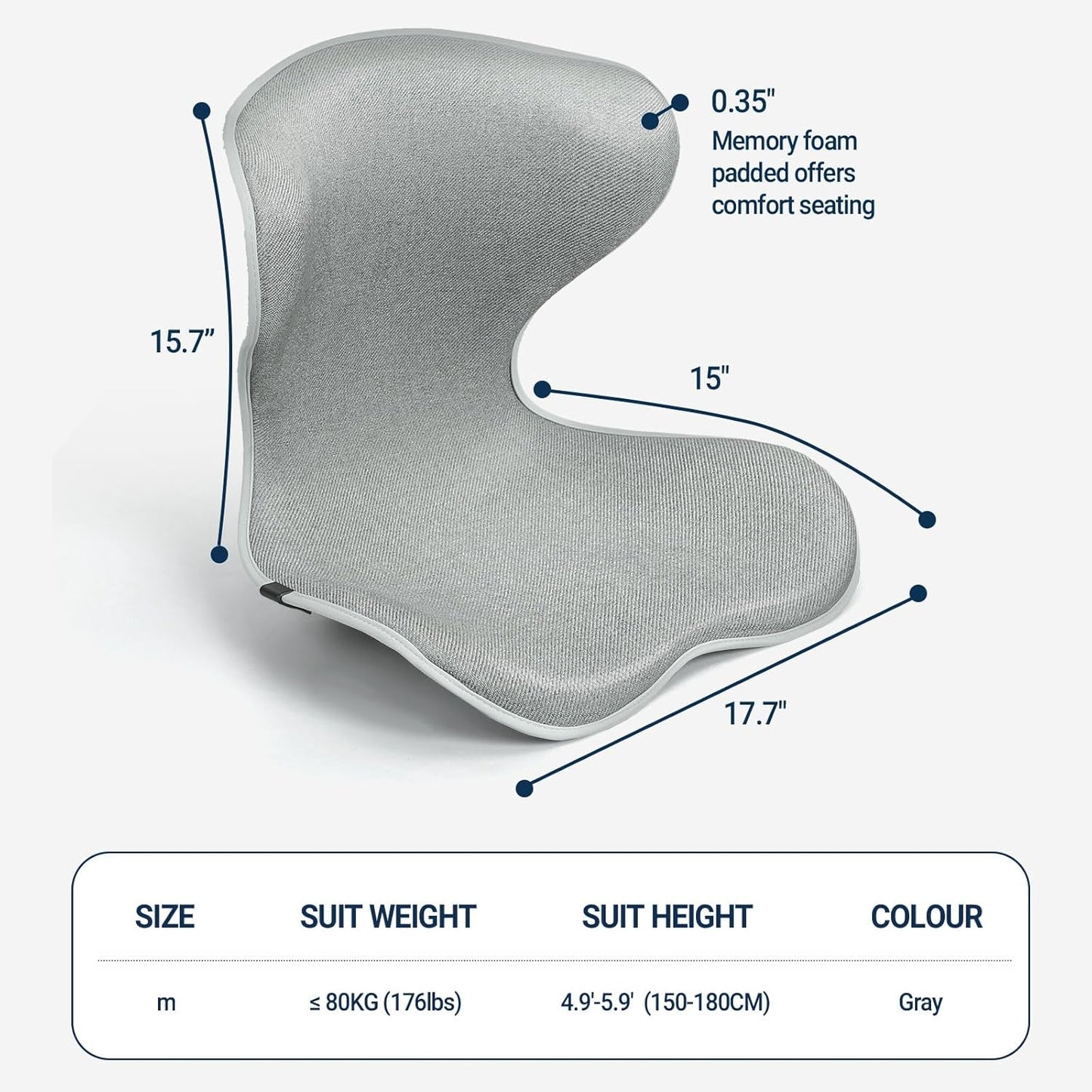 Season Guard Ergonomic Chair Seat Cushion Back Support, Posture Correction Lumbar Support Pillow, Lower Back Pain Relief for Car Driving, Office Chair, Grey
