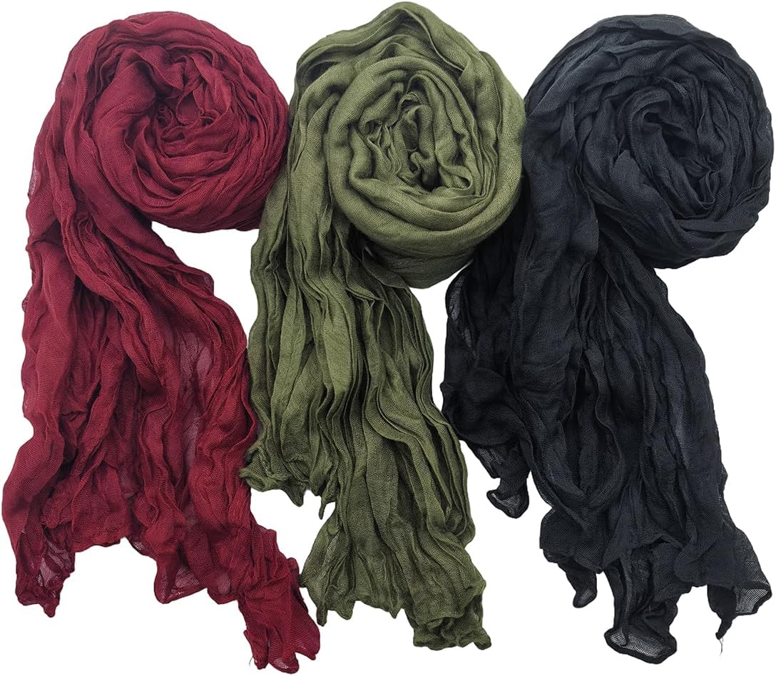 3 Packs Cotton Hemp Shawl Wrap Long Head Neck Scarf for Women and Men Lightweight Four Season Use