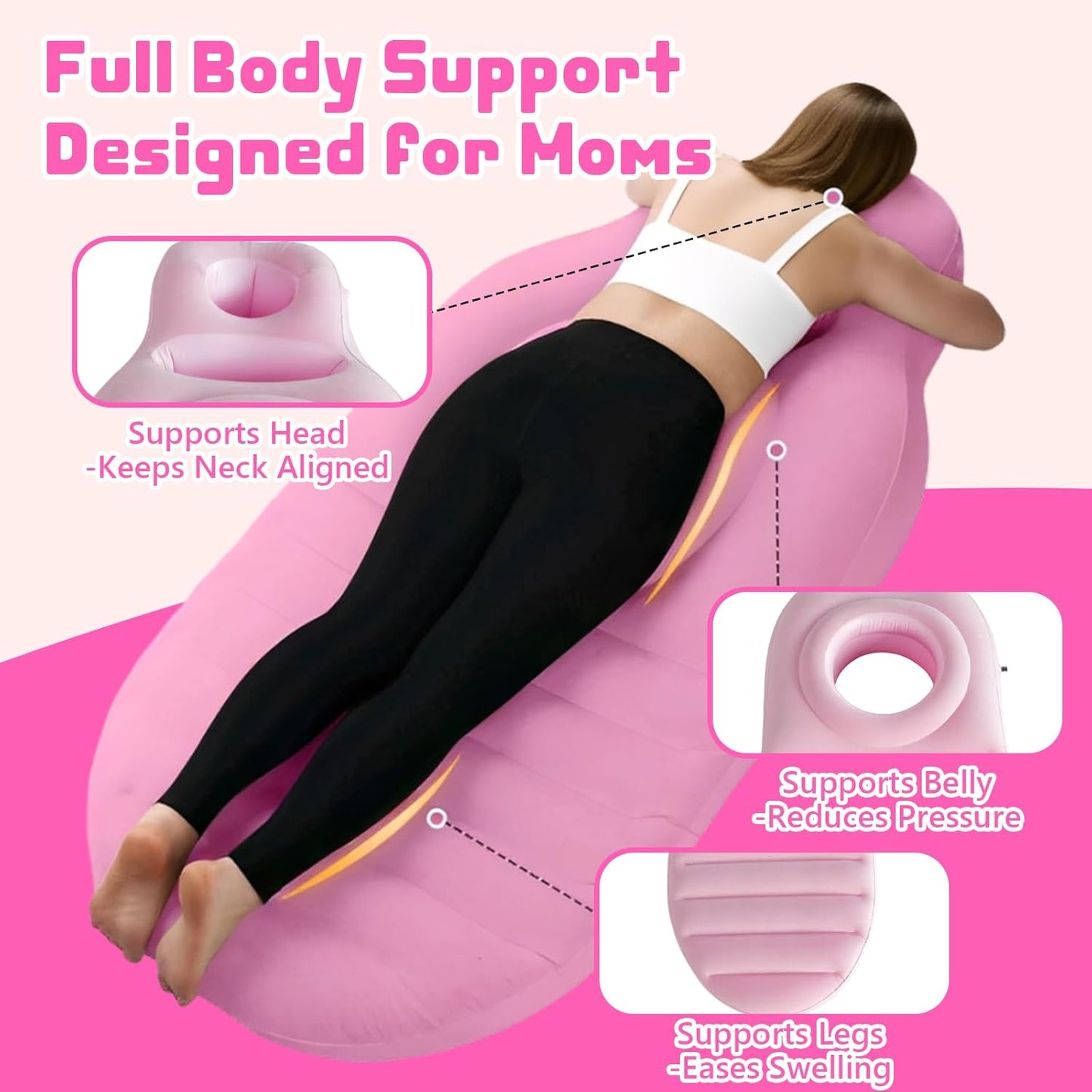 Portable Inflatable Pregnancy Pillow, Full Body Support Pregnancy Mattress with Electric Pump, Pregnant Blow Up Pillow with Hole for Stomach Sleeping, Back Pain & SPD Relief (Khaki)